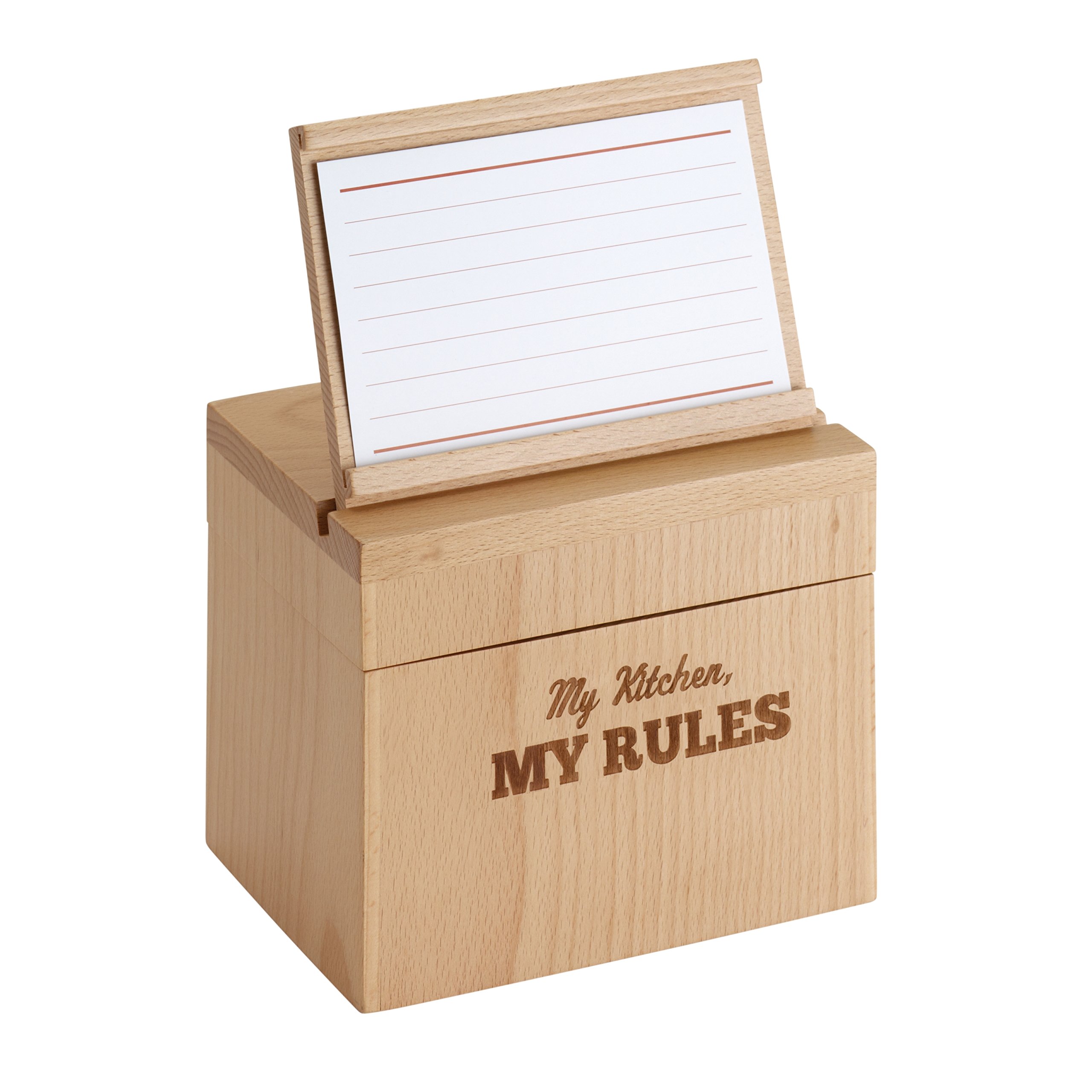 Premium Beechwood Recipe Box with 'My Kitchen, My Rules' Engraving - Cake Boss Countertop Organizer for Baking Recipes & Kitchen Storage - Perfect for Home Cooks, Bakers & Gift Giving