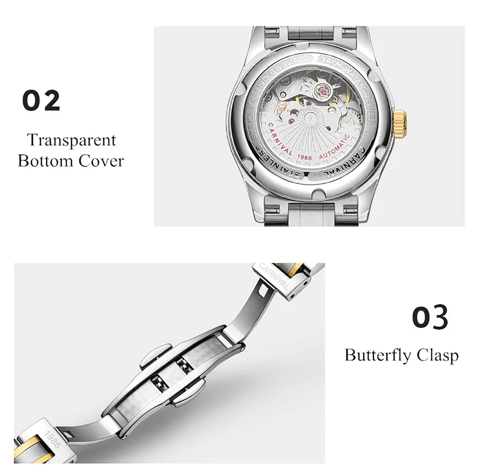 Gosasa Women's Automatic Watch - Stainless Steel Waterproof Dress Watch for Office & Party