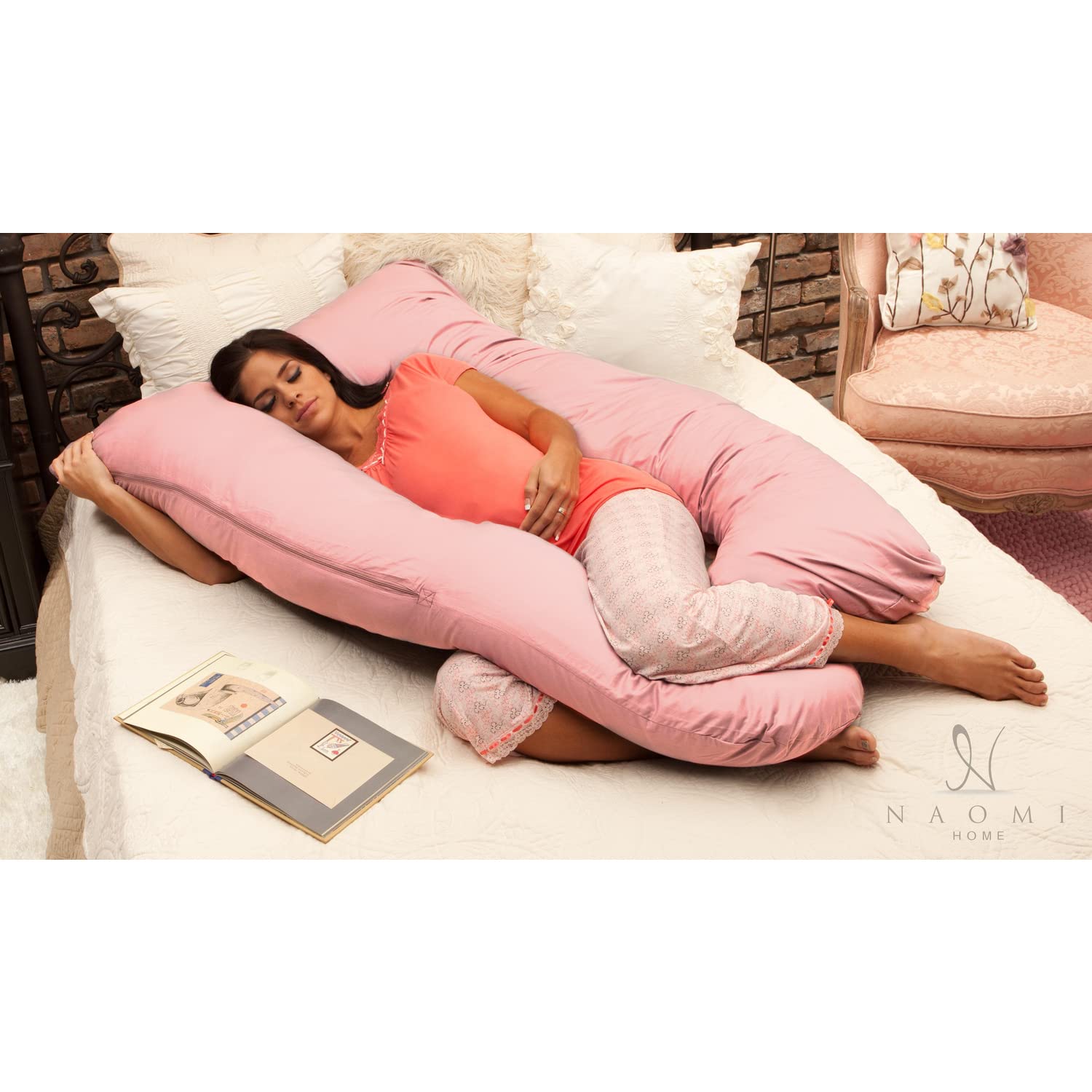U-Shaped Full Body Pillow with Memory Foam & Cooling Bamboo Cover - Maternity Support for Back, Hips, Legs & Belly - Pregnancy Pillow for Side Sleepers & Comfort - Made in USA (Rose Quartz) - Perfect for Pregnancy Comfort, Post-Surgery Recovery & Relaxation
