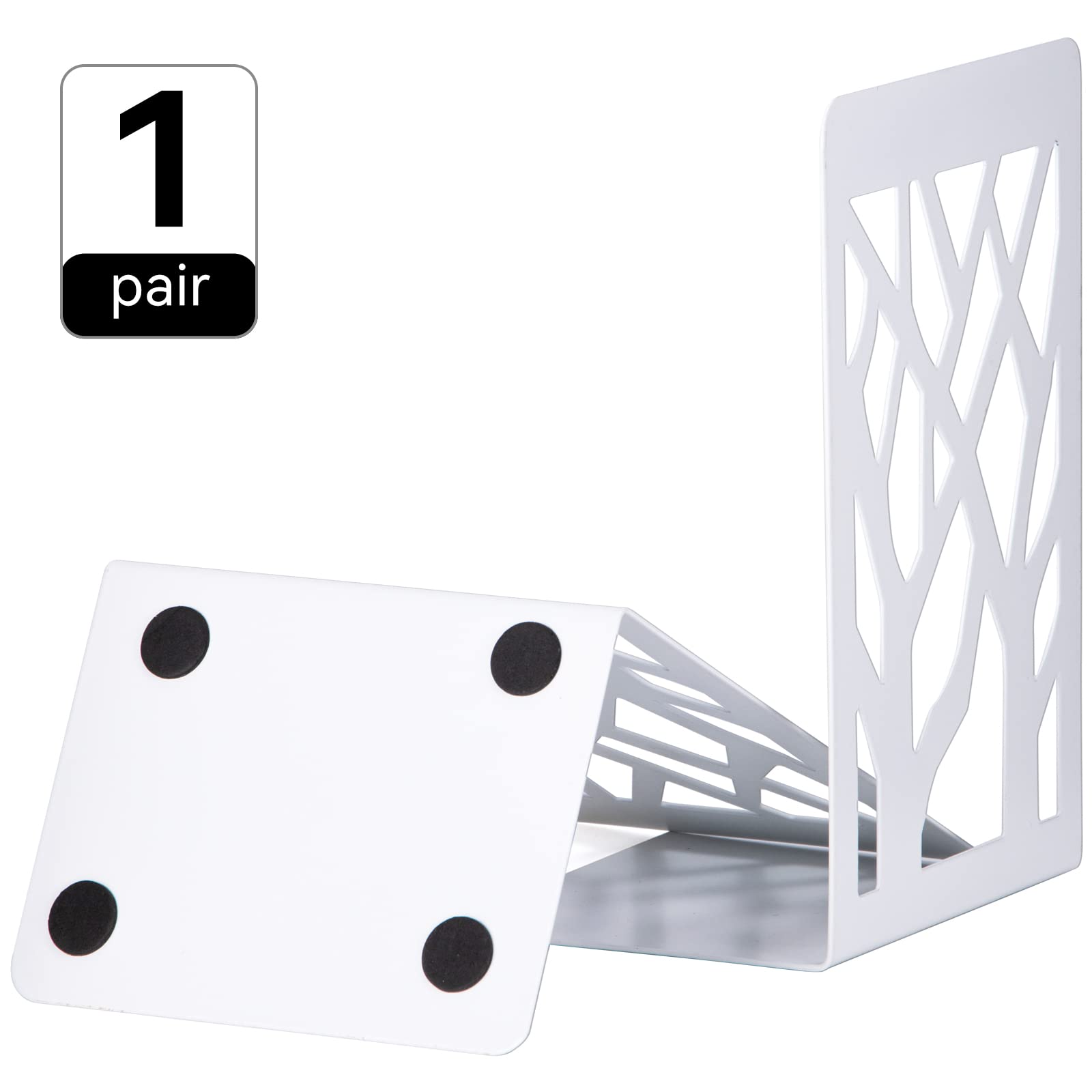 Metal Bookends for Heavy Books - Decorative White Book Shelf Holders (1 Pair) - Perfect for Home, Office & Library Organization