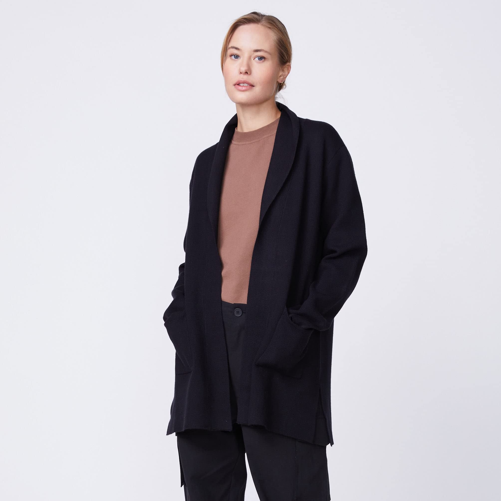 Monrow Women's Supersoft Sweater Knit Cardigan with Large Side Pockets - Cozy & Comfortable Open Front Sweater for Casual Wear, Office, and Fall Outfits