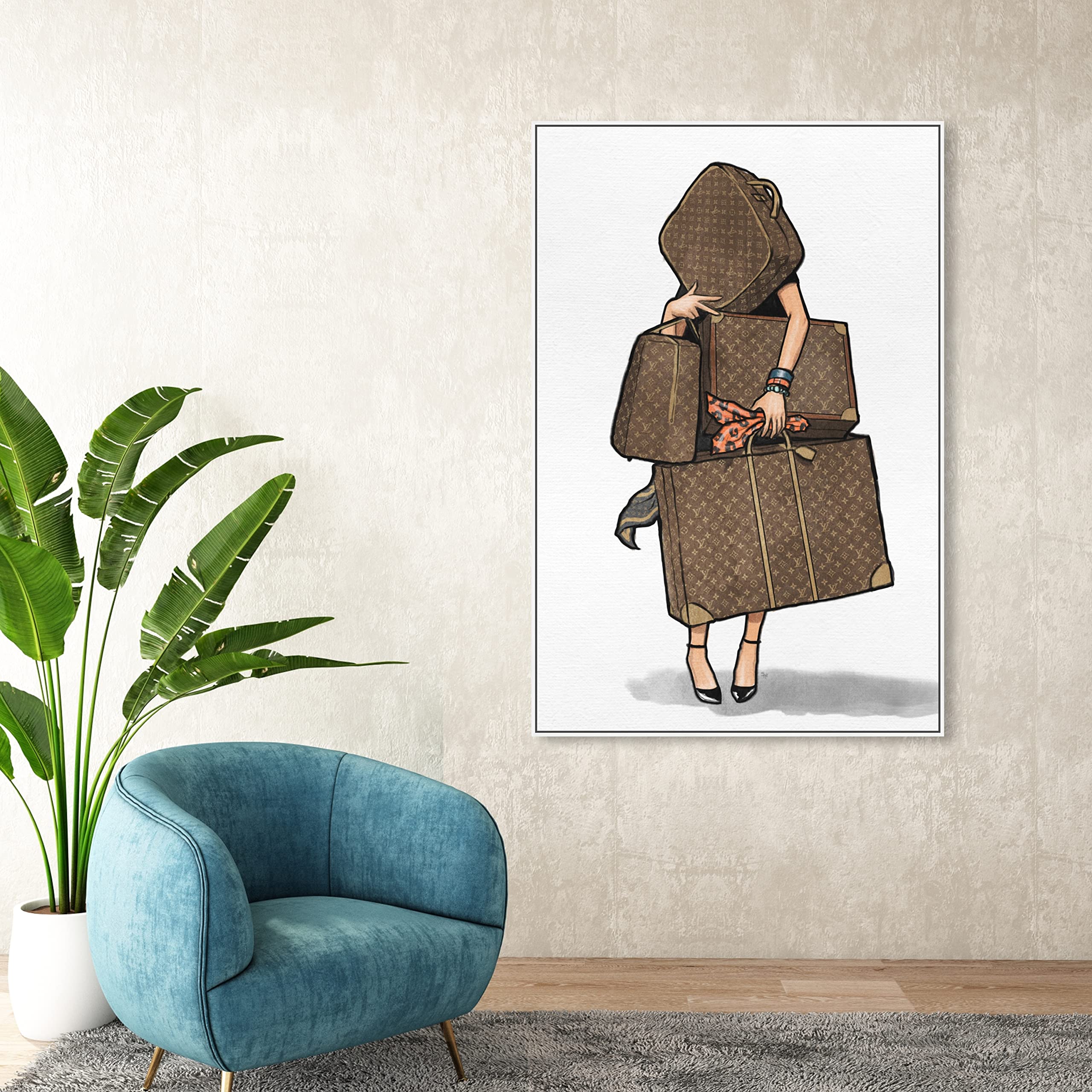 Oliver Gal Artist Co. Modern Canvas Wall Art - Fashion & Glam 'Bags, Bags, Bags' Orange Print - 36x54 Inch Home Decor for Living Room, Bedroom & Bathroom - White & Brown Framed Artwork | Perfect for Contemporary Interior Design & Gift Giving