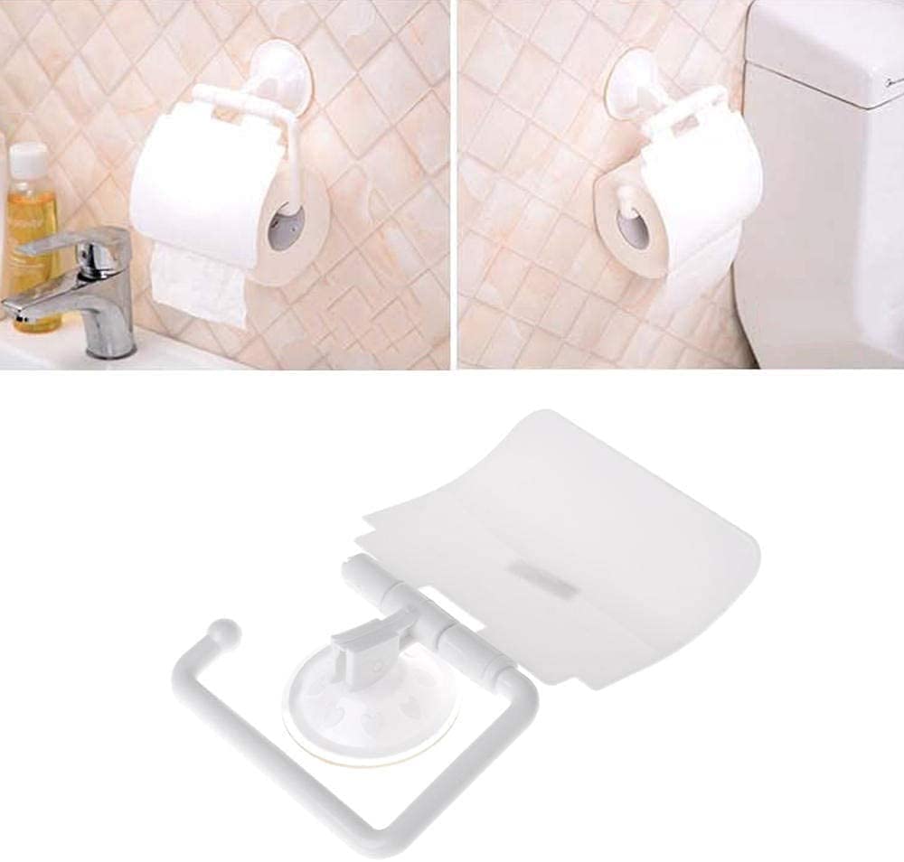Wall Mounted Plastic Suction Cup Toilet Paper Holder with Cover - Bathroom Tissue Roll Dispenser Stand for Home, Office & RV Use