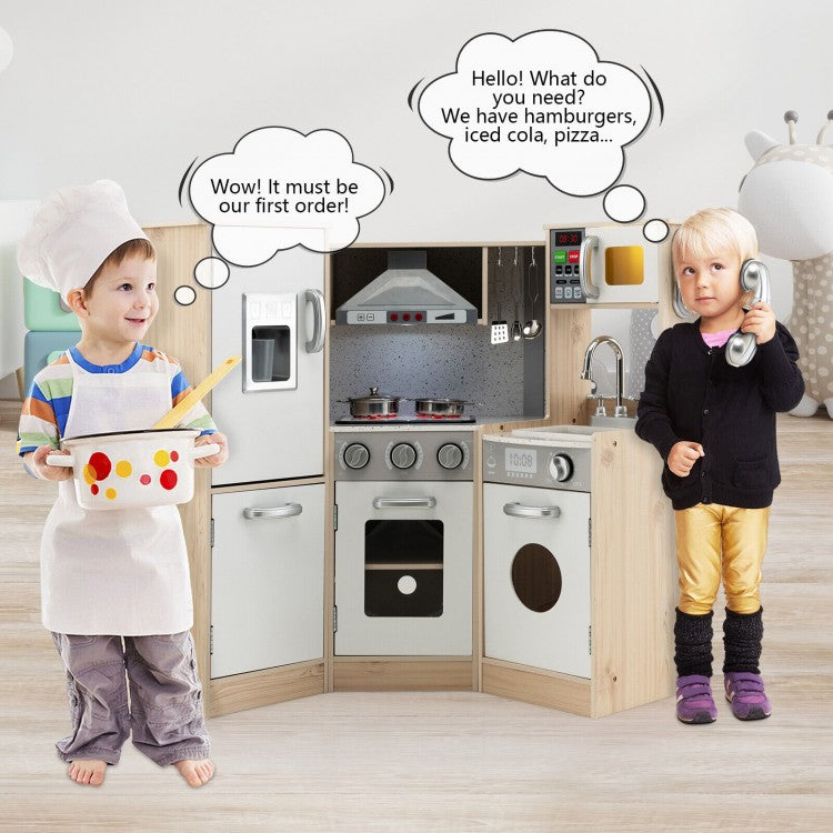Wooden Kitchen Playset for Kids with Cookware Accessories - Pretend Play Toy for Toddlers & Preschoolers - Perfect for Home, Classroom, and Daycare Role-Playing Activities