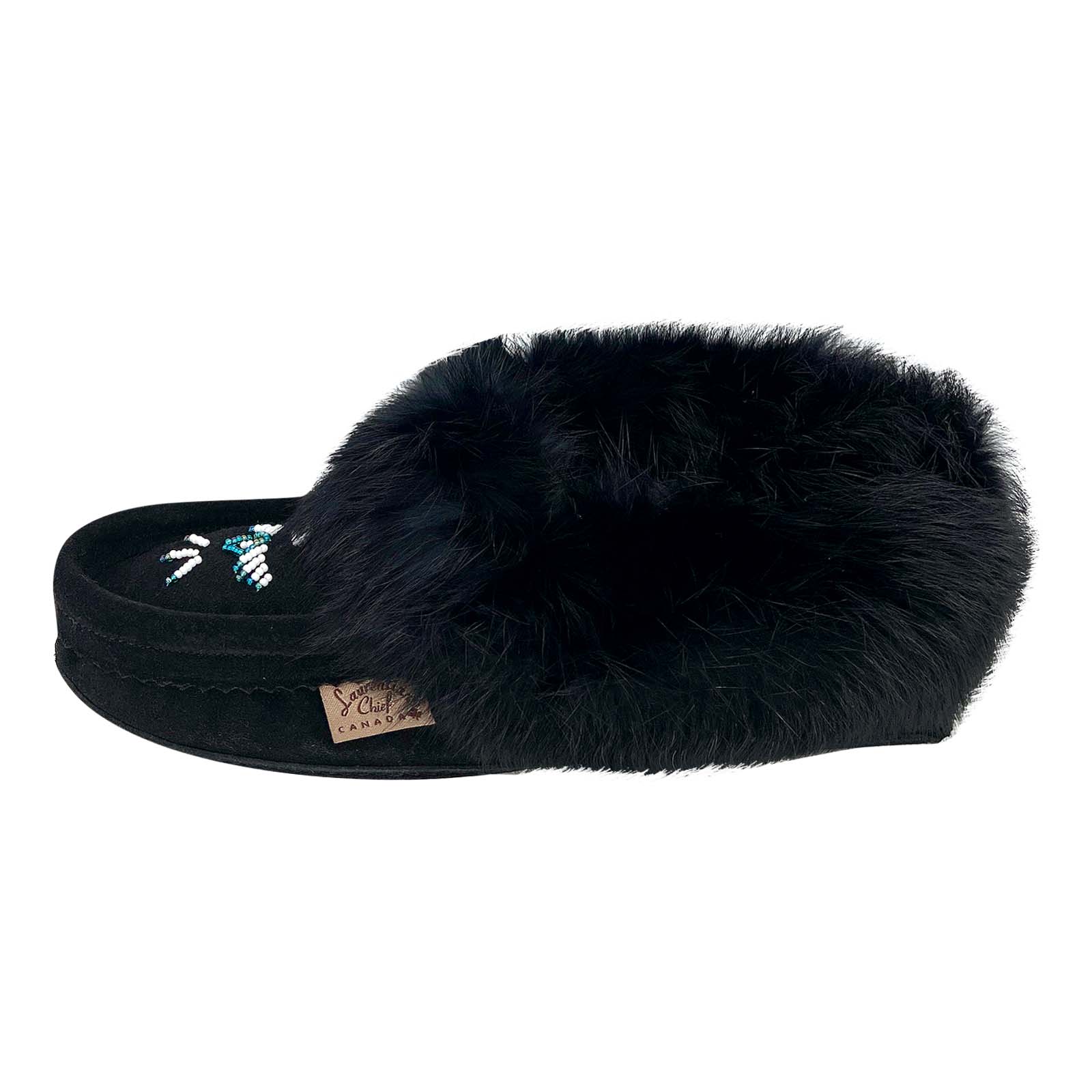 Women's Warm Fleece Lined Rabbit Fur Black Suede Moccasin Slippers - Cozy Indoor/Outdoor Winter House Shoes for Women