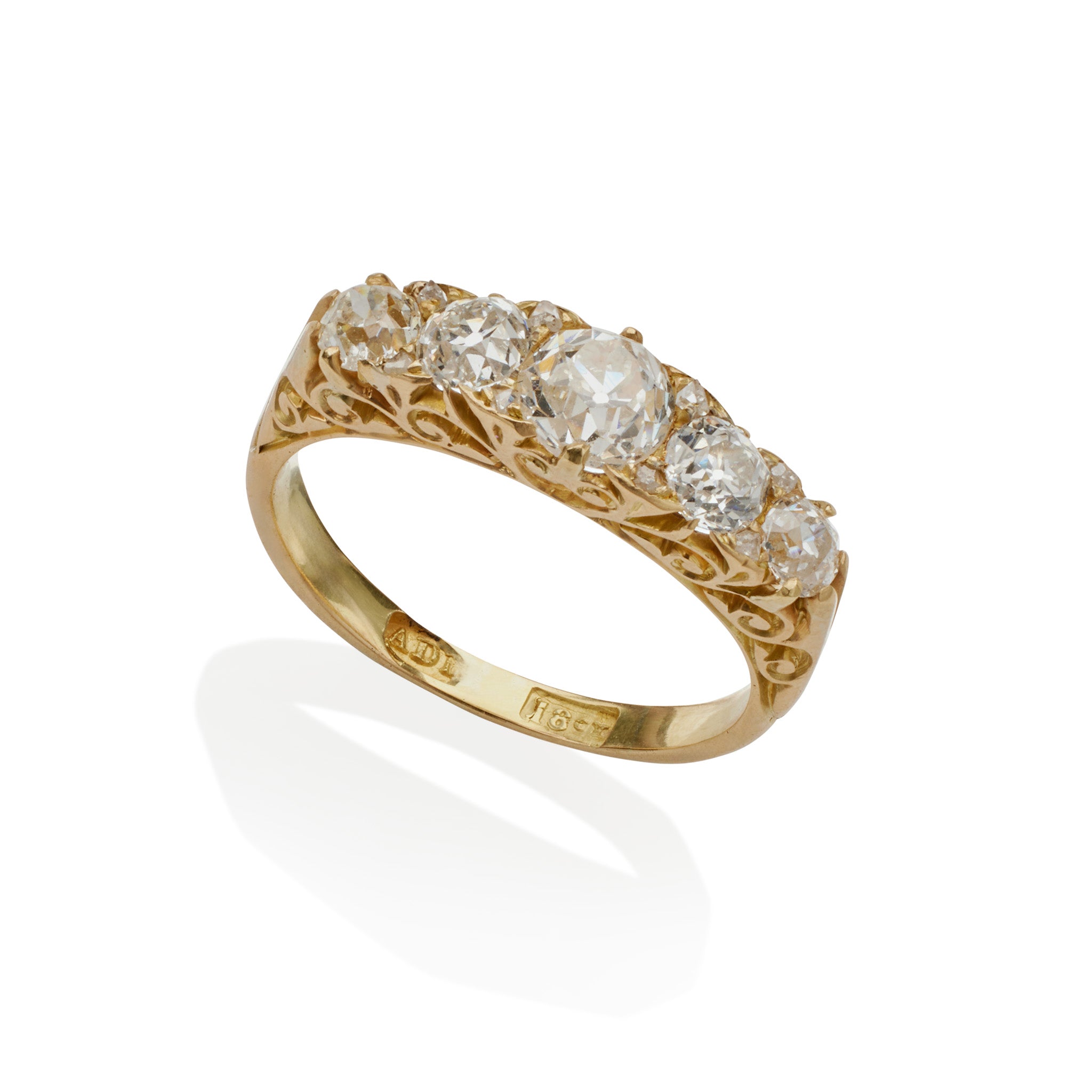 Antique English 18K Gold Five-Stone Diamond Ring - Vintage Engagement Ring, Wedding Band, Anniversary Gift for Her