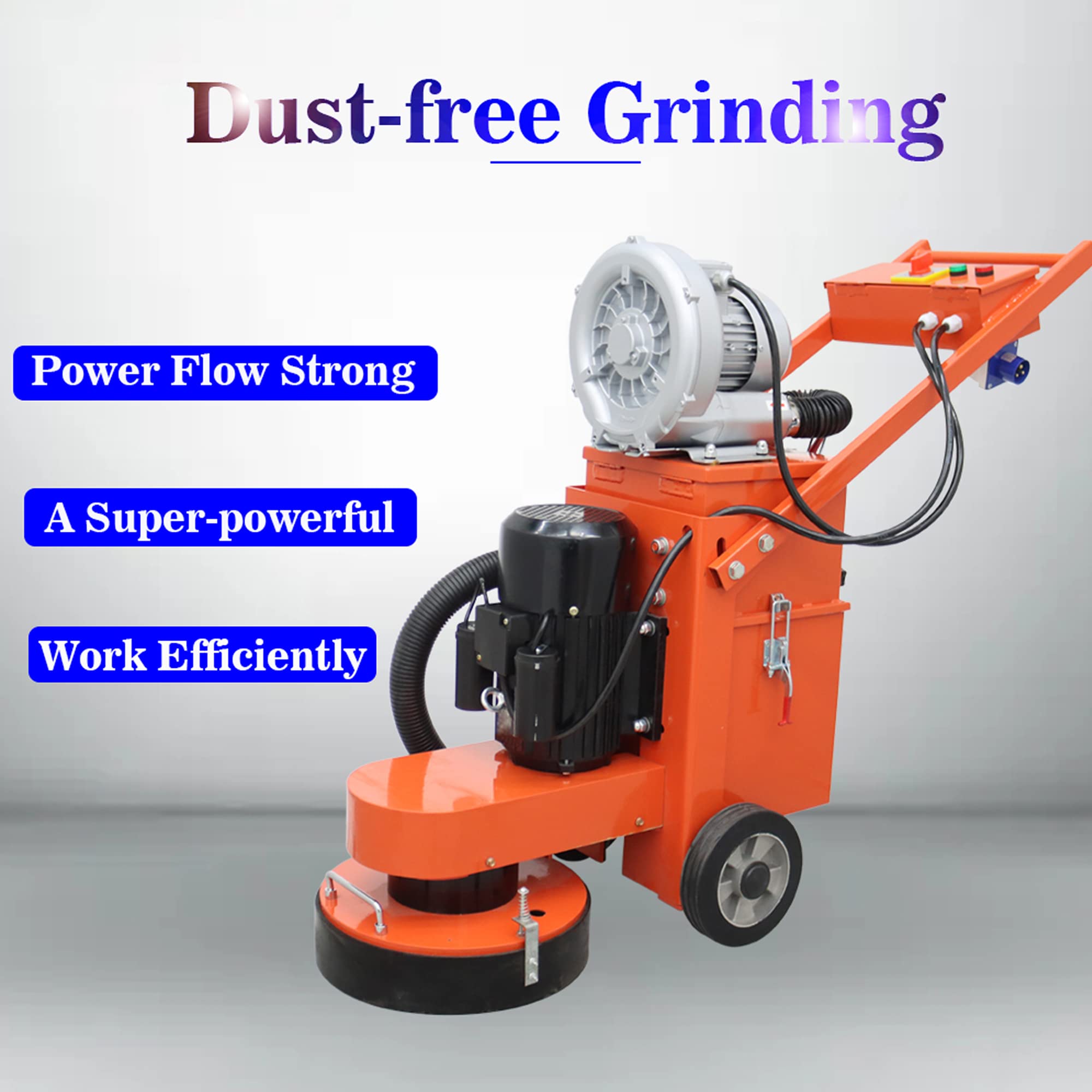 220V 4KW Concrete Floor Grinder - Hand Push Cement Ground Polisher with Dust-Free Fan, Triangular Disc & Resin Grinding Pads - Perfect for Restoring Old & New Floors in Homes, Warehouses & Commercial Spaces