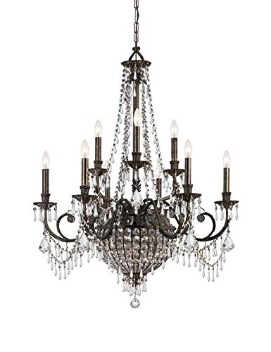 Vanderbilt 12-Light Hand-Cut Crystal English Bronze Chandelier - Elegant Dining Room Lighting for Luxury Home Decor & Formal Events