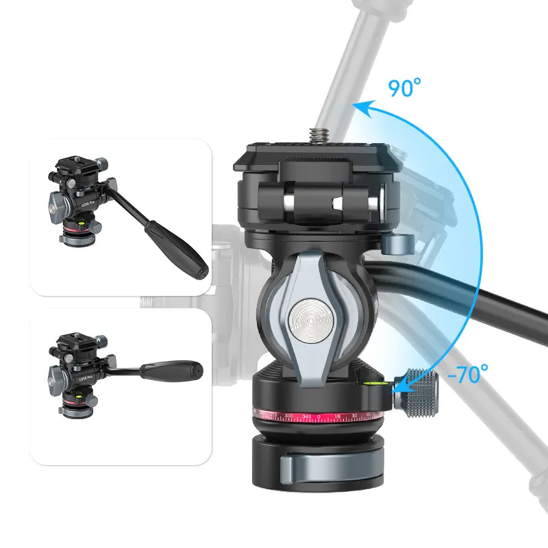 Ulanzi U 190 Pro Fluid Video Head Tripod Mount - Professional 360° Smooth Pan/Tilt Head for DSLR Camera, Smartphone, Action Cam - Perfect for Vlogging, Travel Filming & Live Streaming