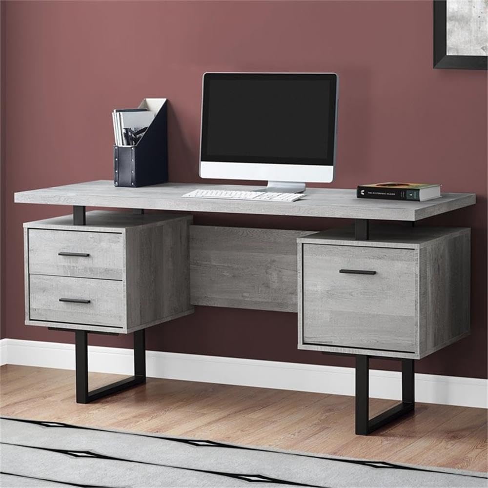 Atlin Designs Modern 3-Drawer Home Office Desk - Gray & Black Computer Writing Desk for Small Spaces, Study Rooms & Workspaces