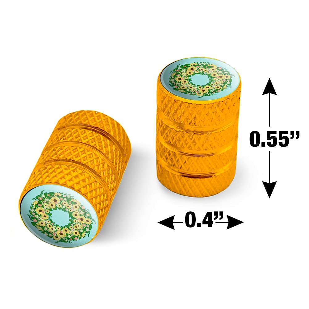 Summer Sunflower Wreath Graphics Wheel Caps - Aluminum Valve Stem Covers for Motorcycle & Bicycle Tires - Perfect for Bike Decor & Summer Riding Accessories