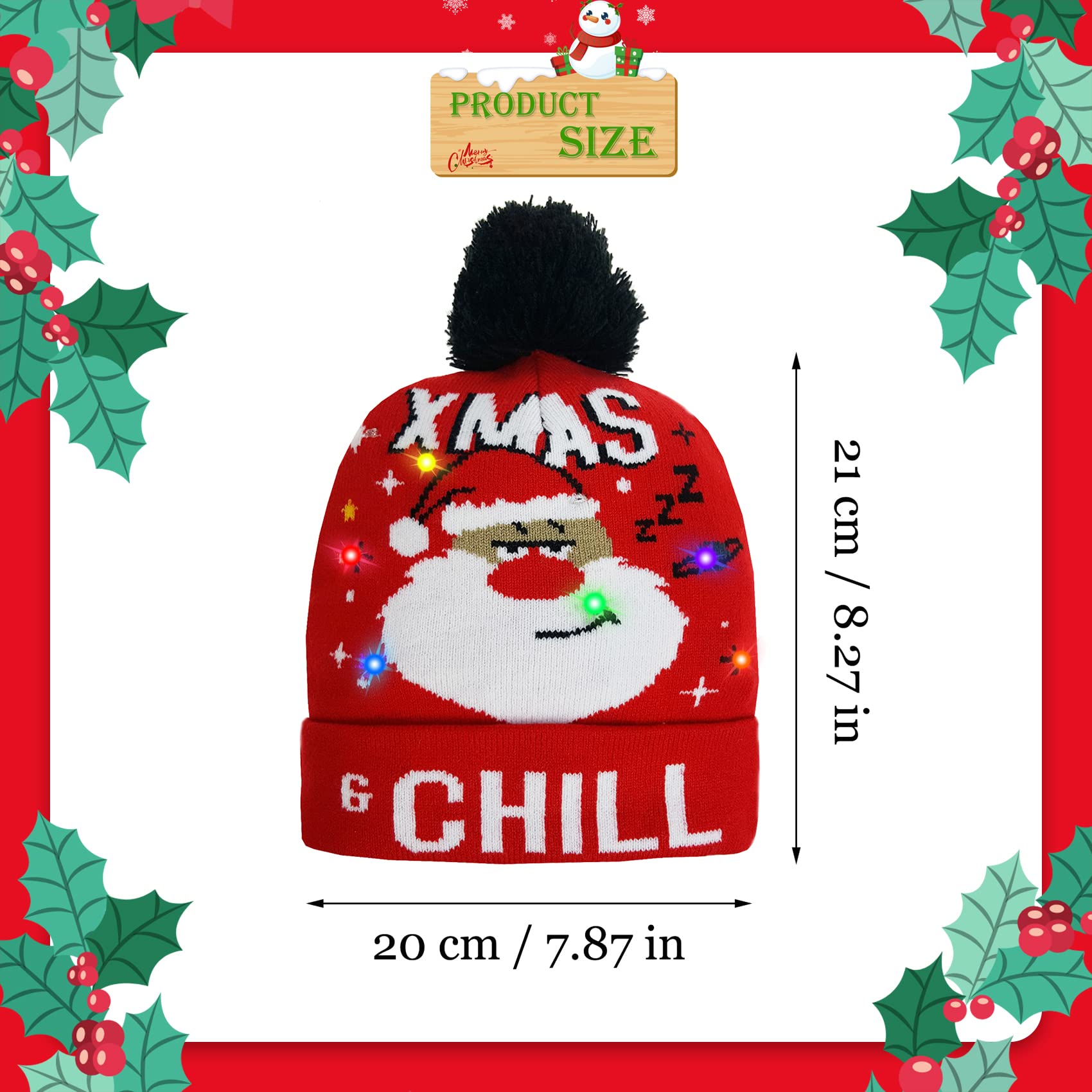 4-Pack LED Christmas Knitted Hats with 6 Colorful Built-in Lights - Unisex Light Up Beanie for Ugly Sweater Parties, Winter Holidays & Festive Gatherings | Perfect for Christmas Celebrations, Gift Exchanges & Family Photos