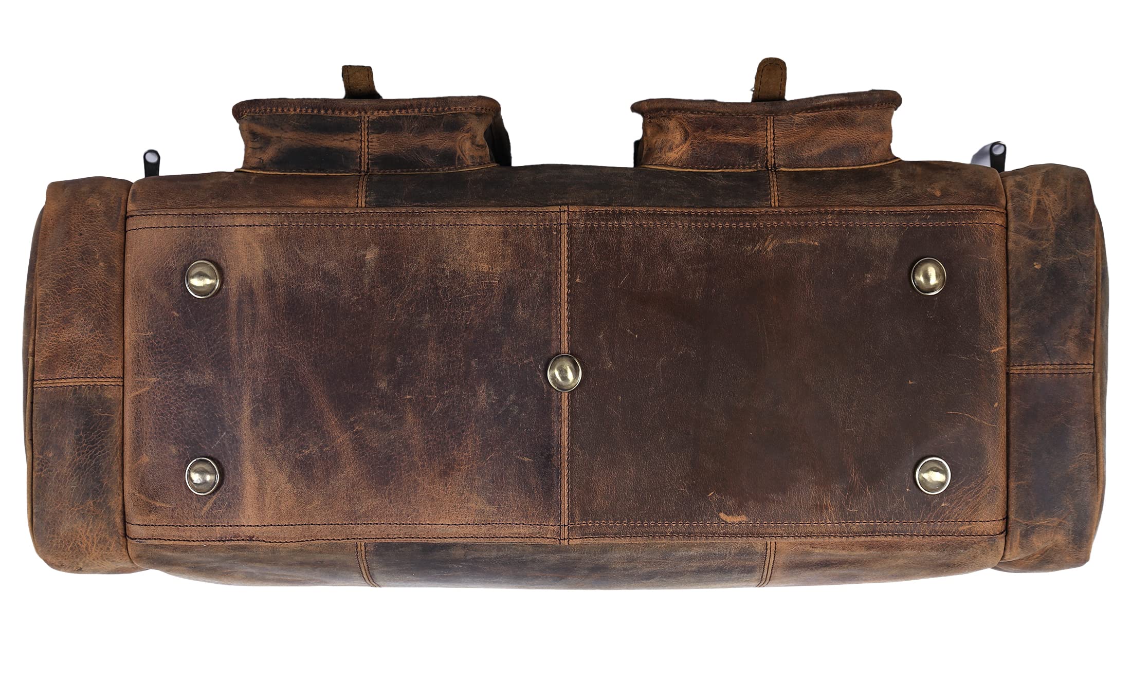 KomalC 28 Inch Distressed Brown Leather Duffle Bag - Large Travel Gym Sports Overnight Weekender Carry On Bag for Men & Women - Perfect for Gym, Sports, Travel & Cabin Luggage