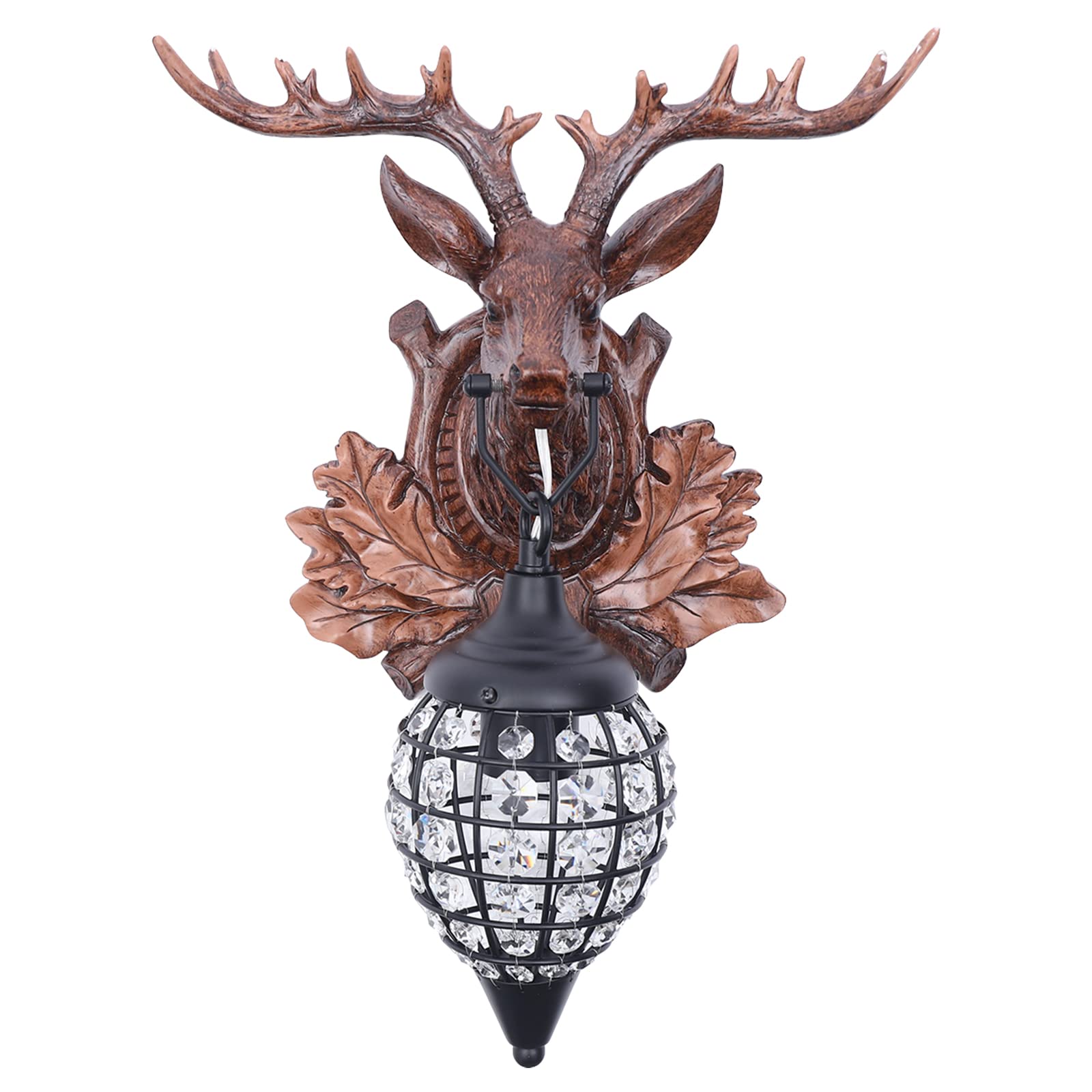 Futchoy Rustic Resin Deer Antler Wall Sconce - Crystal Accent Indoor Lighting Fixture for Bedroom, Bathroom, Hallway & Entryway - Elegant Home Decor with Antler Design and Sparkling Crystals | Perfect for Cozy Cabins, Farmhouse Style Homes and Nature-Inspired Interiors