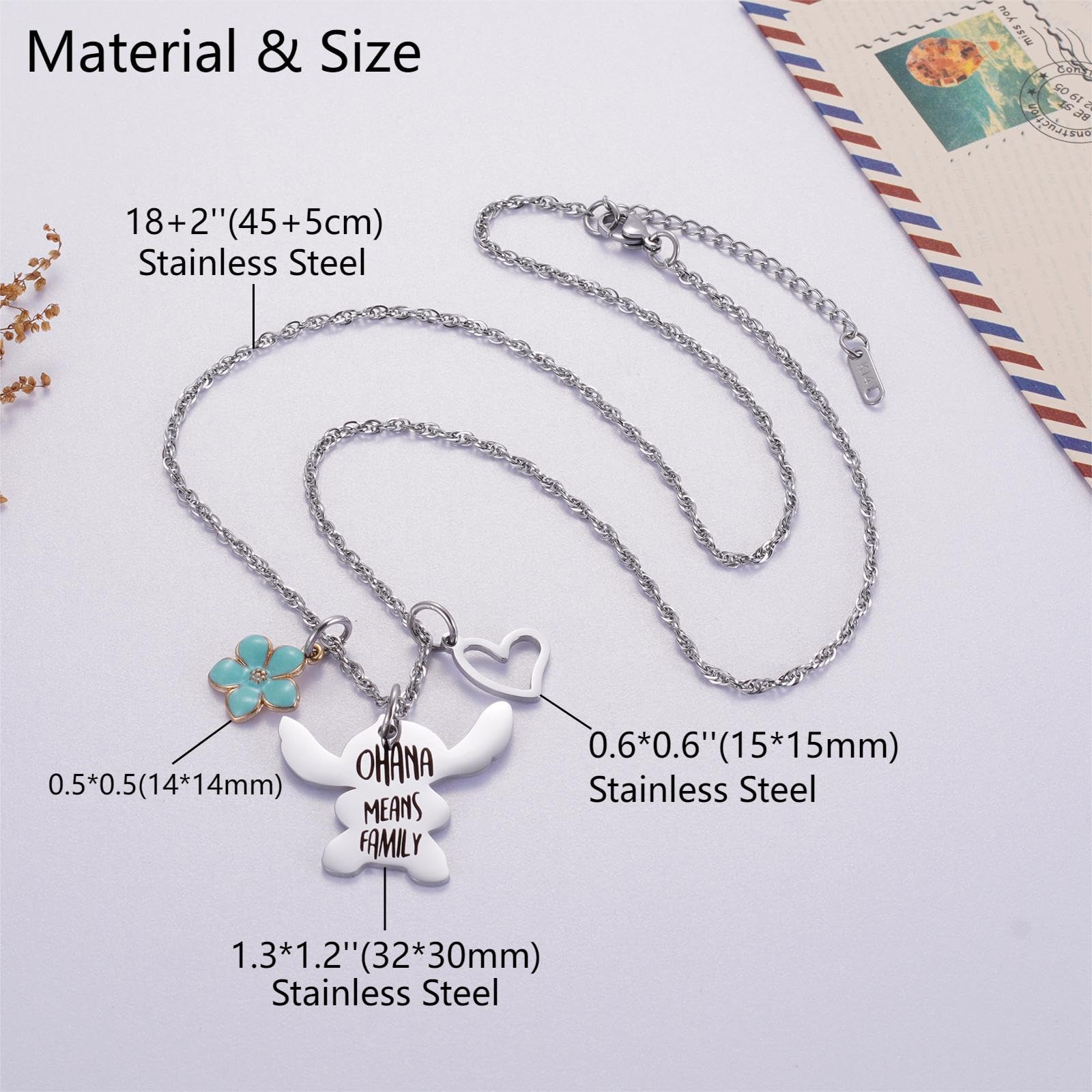 Ohana Means Family Necklace - Disney Stitch Inspired Jewelry Gift for Women & Girls - Perfect for Birthday, Christmas & Cosplay Accessories