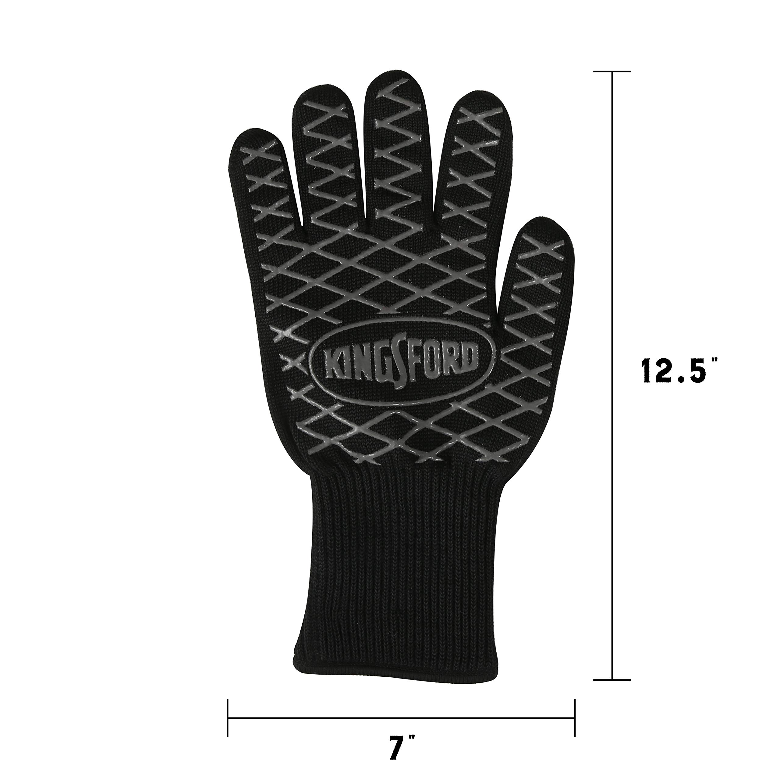 Kingsford Extreme Heat BBQ Grill Gloves (2-Pack) - Heat Resistant Silicone Grilling Gloves with Anti-Slip Grip for Barbecue & Smoker - Perfect for Grilling, Smoking, and Outdoor Cooking - Black, One Size Fits All