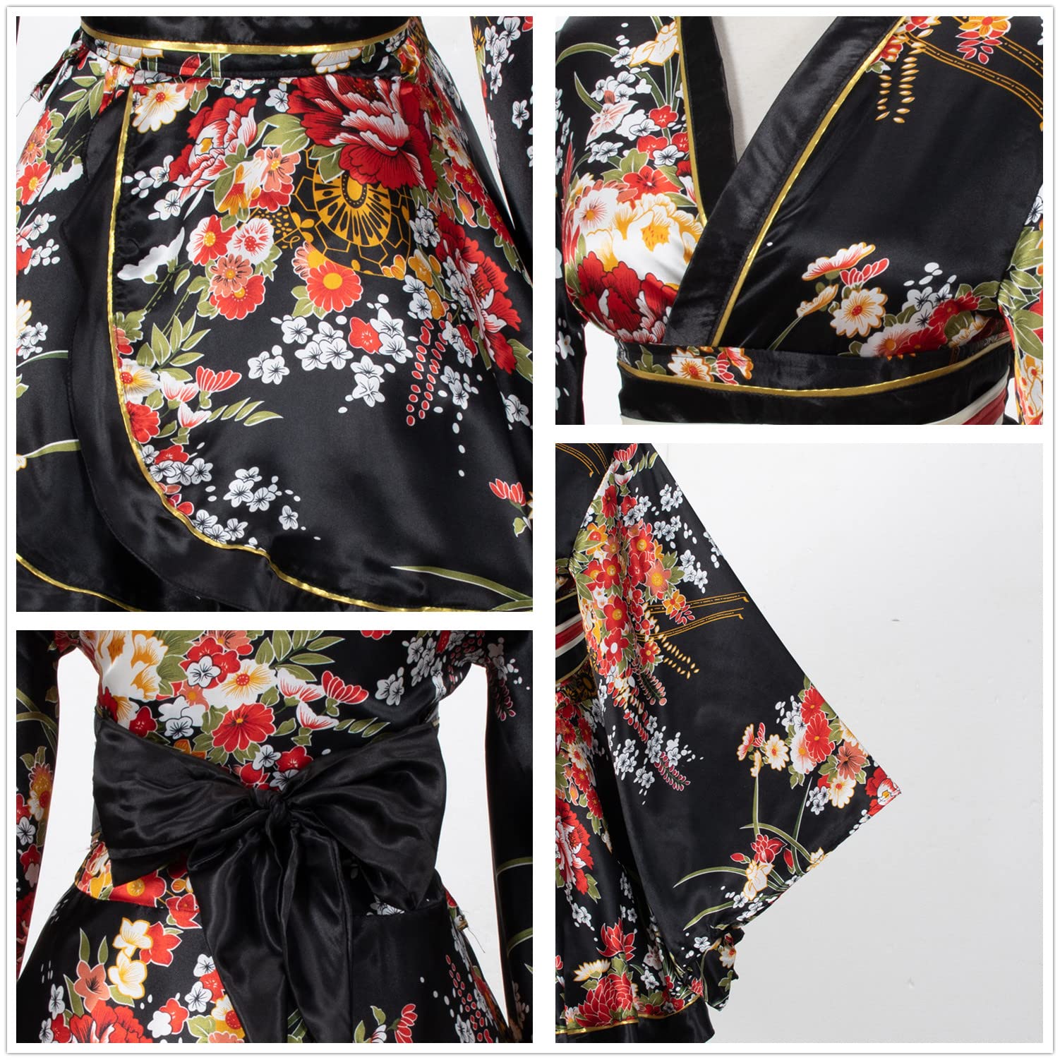 Japanese Anime Women's Dance Kimono Robe Costume with Silk Folding Fan, Tabi Socks & Hair Stick Set - Cosplay, Halloween, Themed Parties & Cultural Events