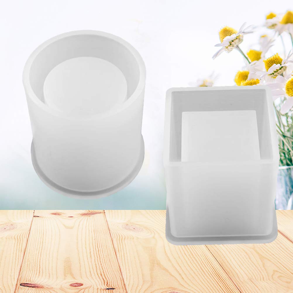 2Pcs DIY Square Resin Mold Set - Cube & Cylinder Silicone Molds for Flower Pots, Planters, Pen Holders - Perfect for Epoxy Resin Crafts, Home Decor, and Gift Making