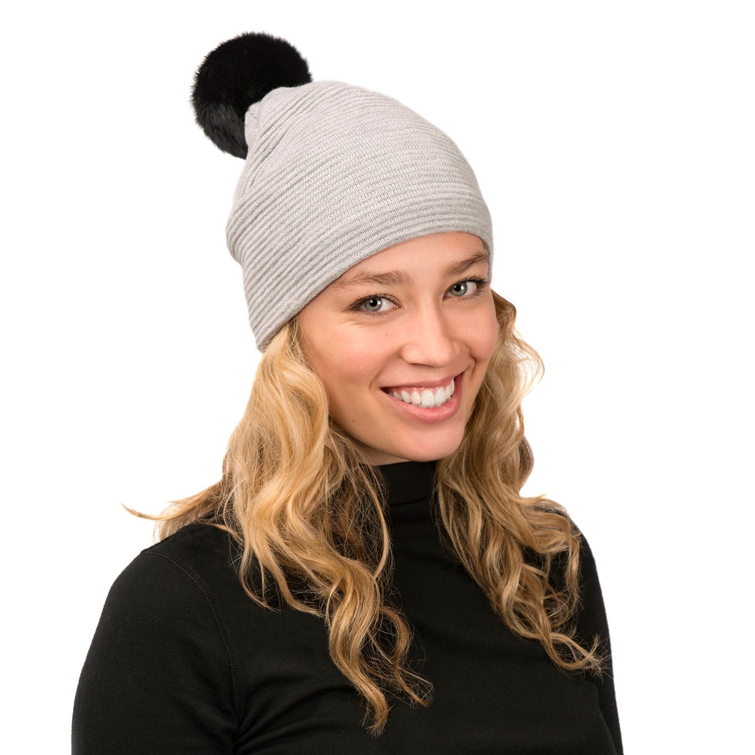 Loren Beanie Hat for Men & Women - Soft Warm Winter Knit Cap in Grey & Black - Perfect for Skiing, Hiking, and Cold Weather Activities