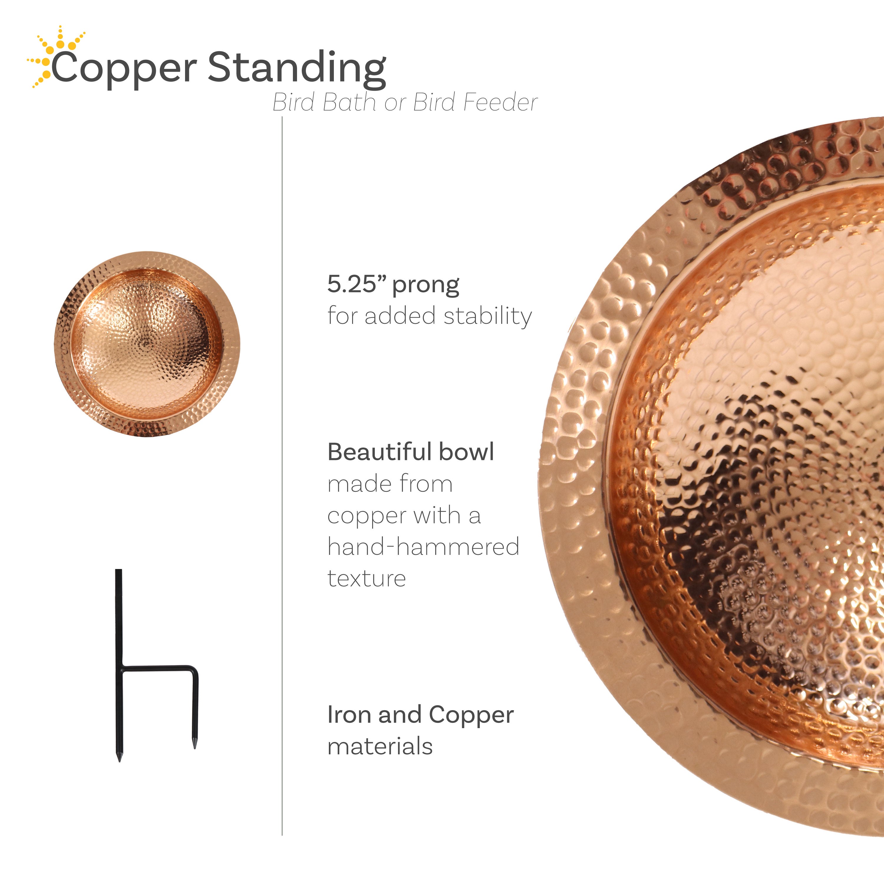 Hand-Hammered Copper Bird Bath & Feeder - Outdoor Garden Decor for Birds - Perfect for Backyard, Patio, and Garden Decoration