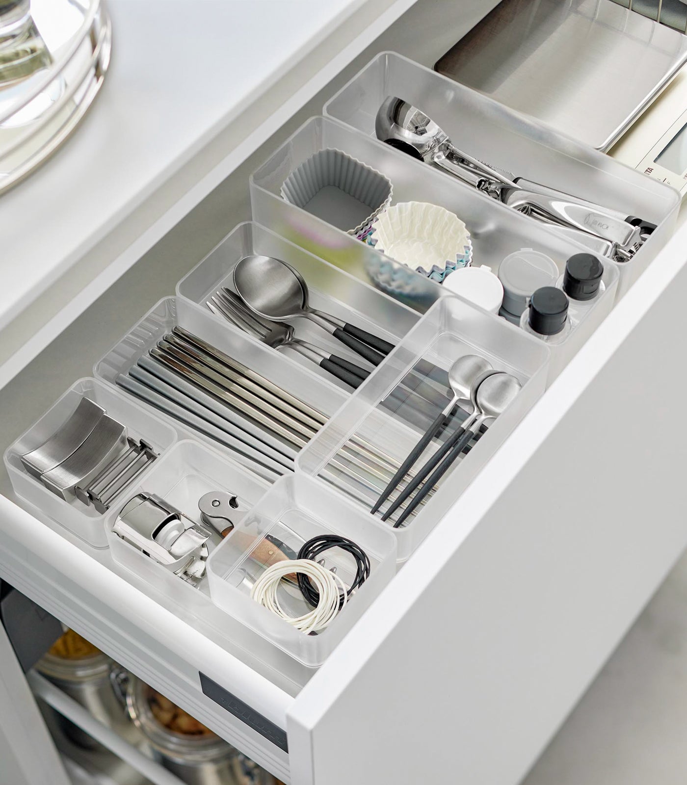 Stackable Clear Plastic Organizer Bins [Set of 2] - 4 Sizes for Home, Office & Closet Storage | Space-Saving Organization Solution for Shelves, Cabinets & Drawers