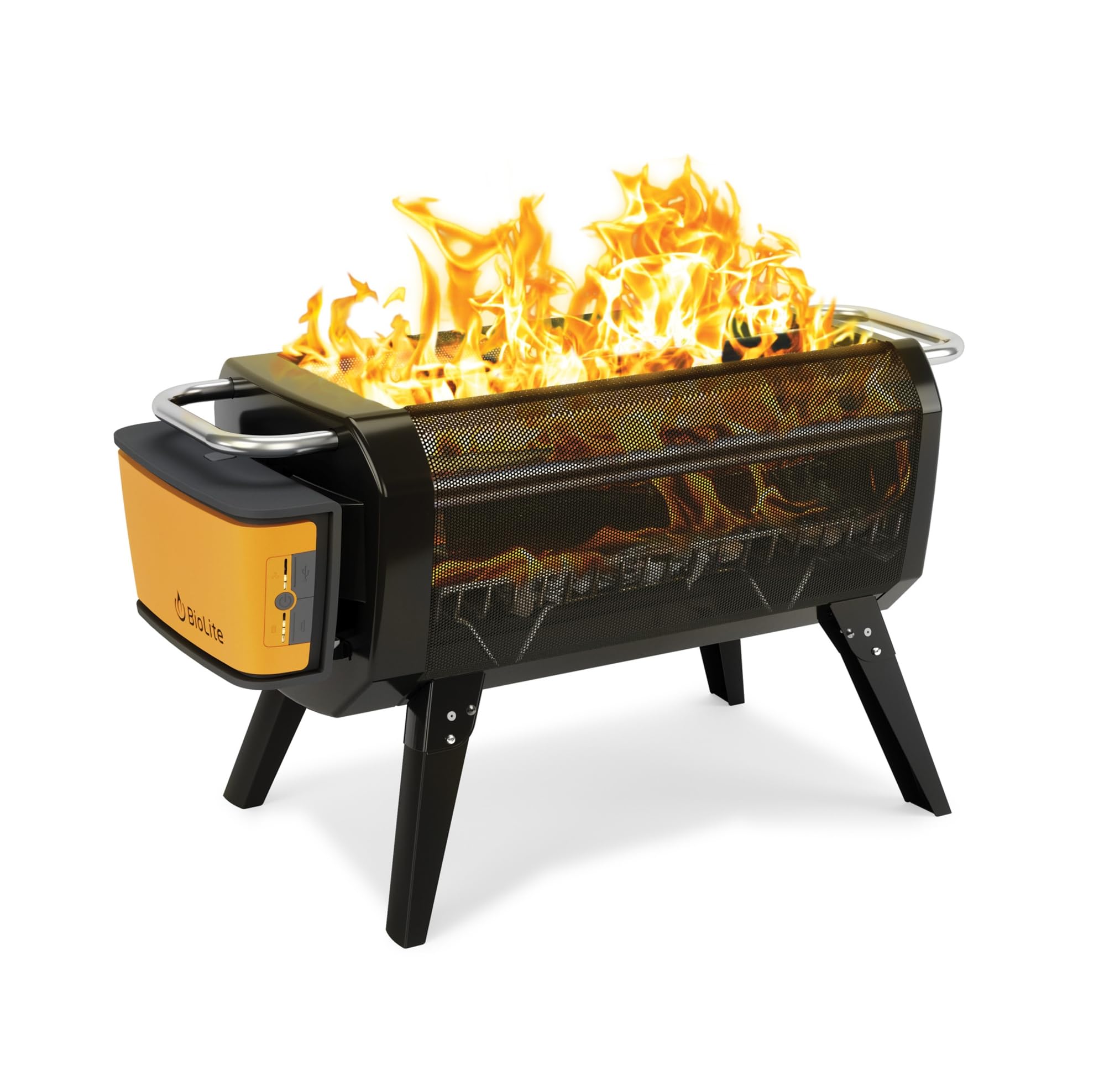 BioLite FirePit+ Smokeless Fire Pit and Grill – Portable Wood and Charcoal Burner with Battery-Powered Fan for Camping, Backyard, and Outdoor Cooking