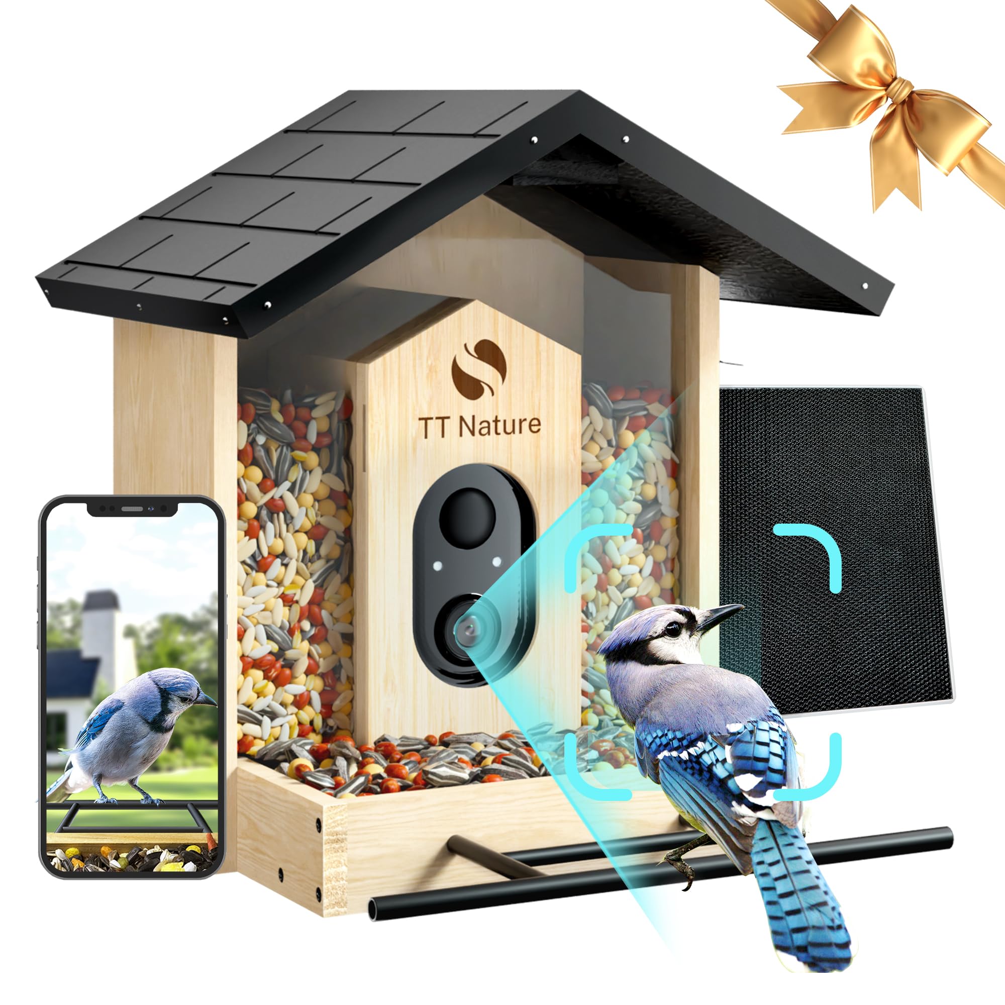 Solar Powered Smart Bird Feeder with Camera - 1.5L Capacity for Bird Watching, Auto Capture & Real-Time Notifications - Perfect Gift for Bird Lovers - Ideal for Backyard, Garden & Nature Observation