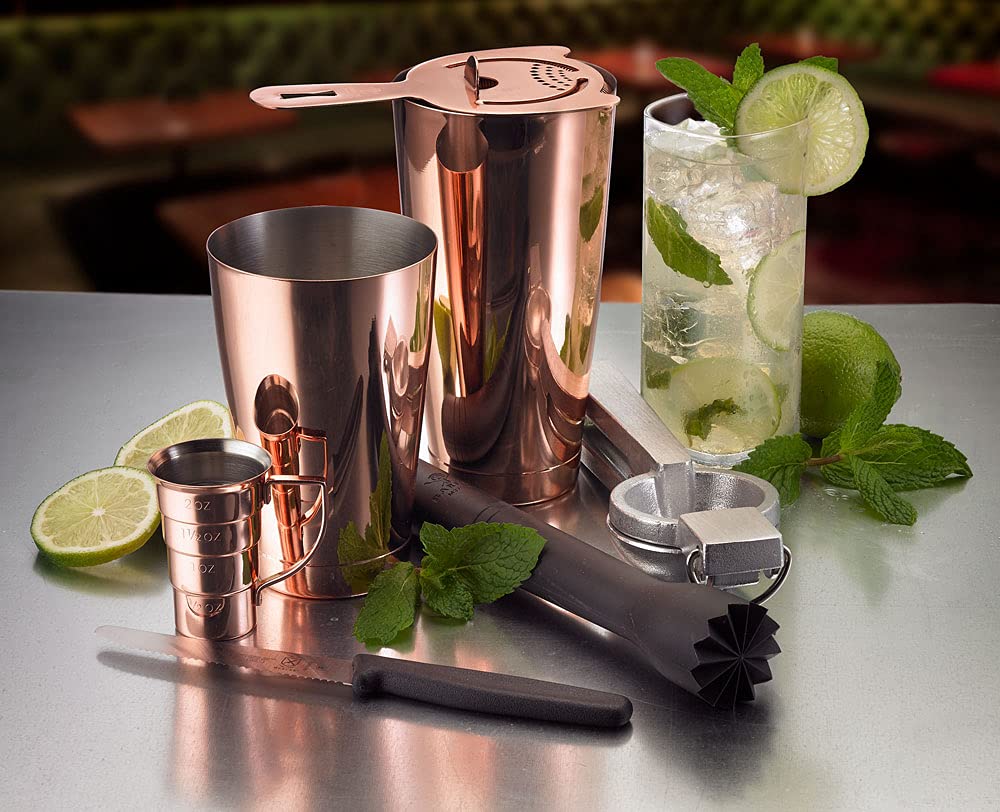 Premium Copper Barfly Cocktail Kit - Complete Mojito Making Set with Muddler, Jigger & Spoon - Perfect for Home Bars, Cocktail Parties & Mixology Enthusiasts