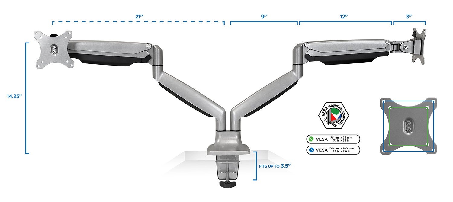 Mount-It! (MI-1772) Dual Monitor Arm Stand - Adjustable Gas Spring Mount for 2 Screens up to 32