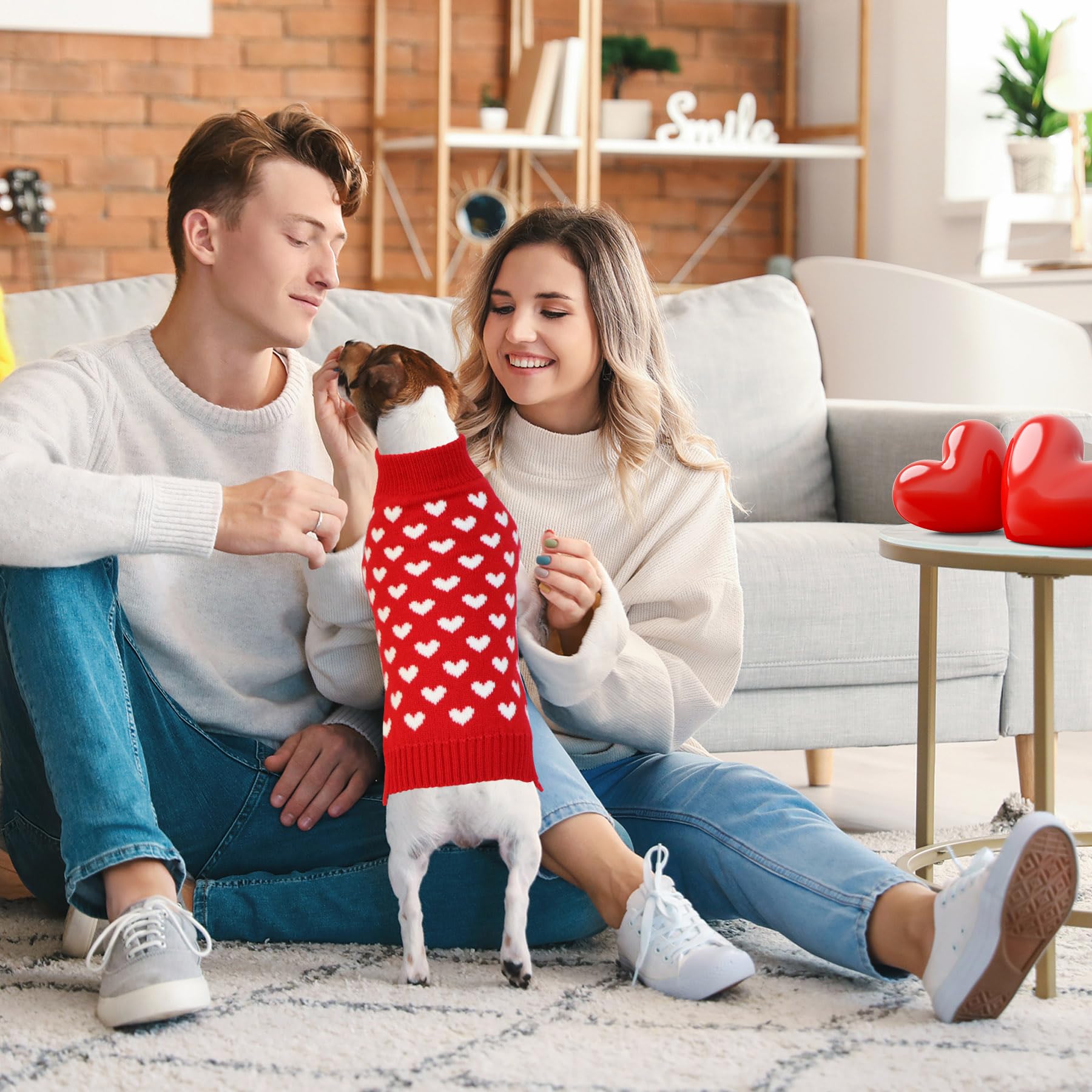 Valentine's Day Dog Sweater - Cozy Knitted Pet Clothes for Small, Medium & Large Dogs - Red Heart Design - Perfect for Valentine's Gifts & Winter Outfits