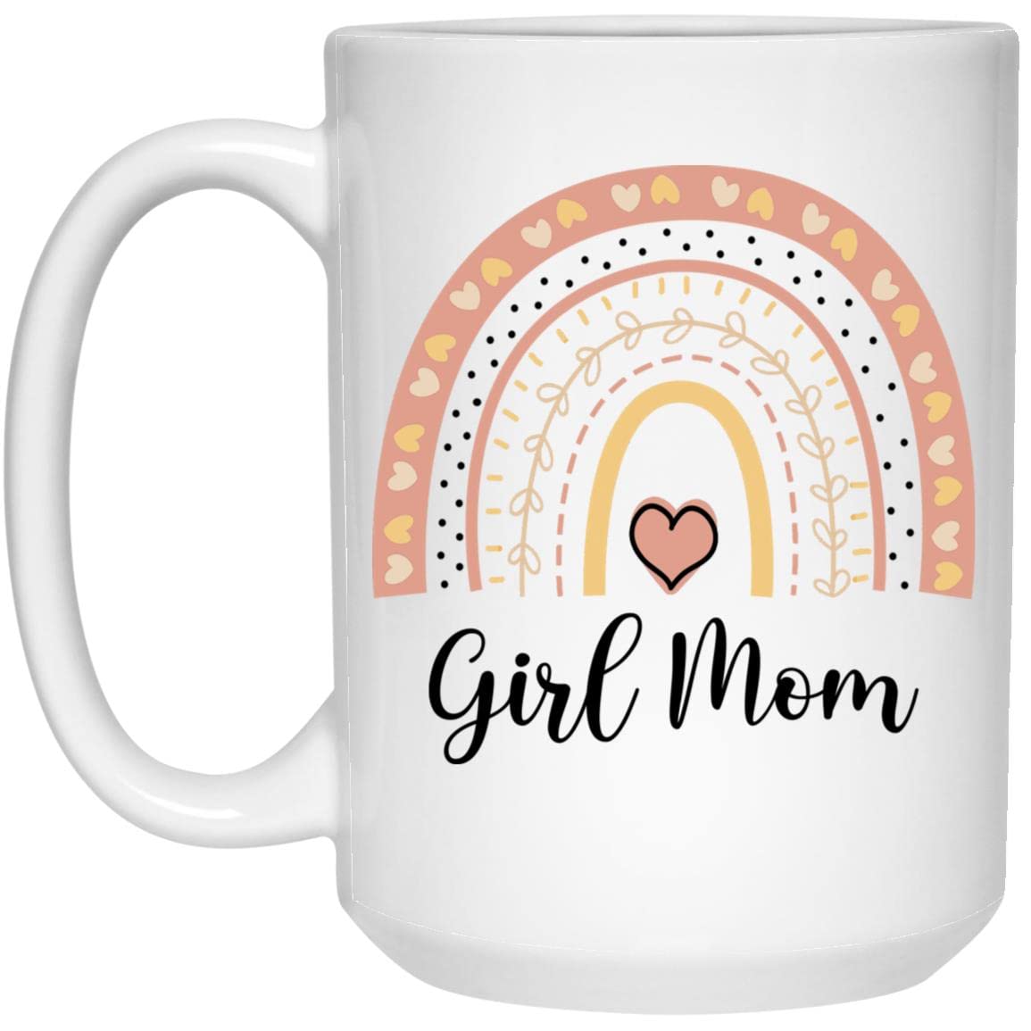 Girl Mom Coffee Mug - 15oz Boho Rainbow Mama Cup for Mother's Day Gift, Mom of Girls Ceramic Mug with Colorful Rainbow Design - Perfect for Coffee, Tea & Hot Drinks at Home or Office