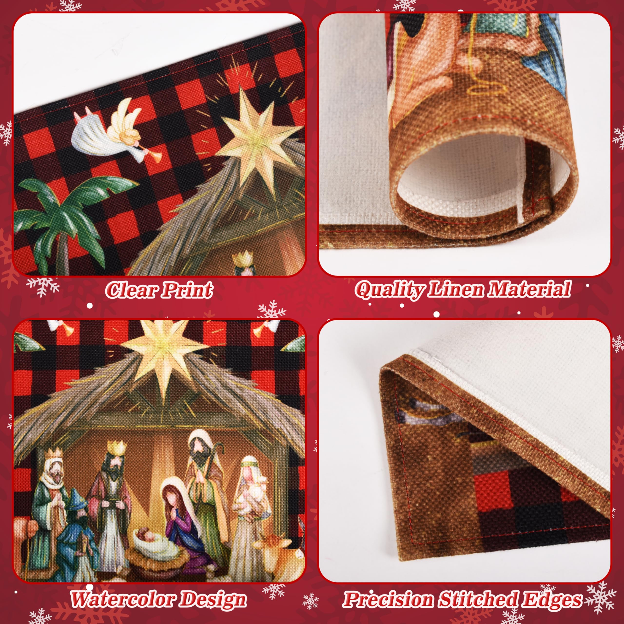 6-Pack Christmas Placemats Set - Nativity Scene Holiday Dining Table Mats, Washable Linen Xmas Decor (12x18 Inch) - Perfect for Christmas Dinner, Holiday Parties & Festive Home Decor