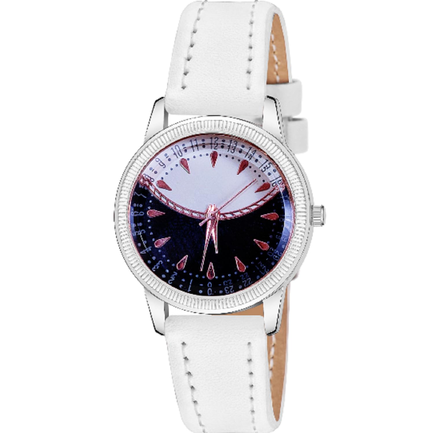 KIARVI GALLERY Women's Stylish Sunrise Silver Dial Analog Watch with Leather Strap - Fashionable Timepiece for Girls & Women (Black-White) - Perfect for Office, Dating & Everyday Wear