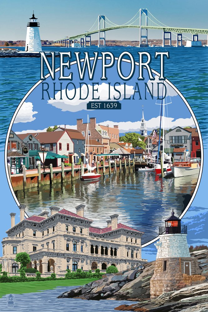 Montage Scenes 43775 - 24x36 Signed Art Print of Newport Rhode Island - Coastal Wall Decor Poster for Living Room, Bedroom & Office