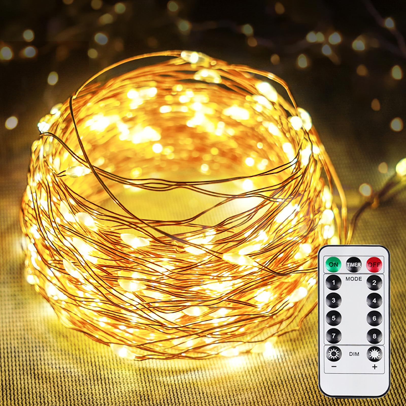 200 LED Christmas Fairy Lights - 66FT Waterproof String Lights with Remote & Timer, 8 Modes Twinkle for Indoor/Outdoor - Perfect for Bedroom, Xmas Tree, Wedding, Party Decor (Warm White)
