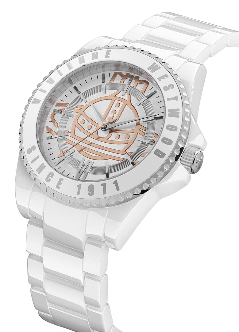 Vivienne Westwood Sloane Women's Quartz Watch with Glossy Ceramic Bracelet - Elegant Fashion Accessory for Office, Party & Everyday Wear