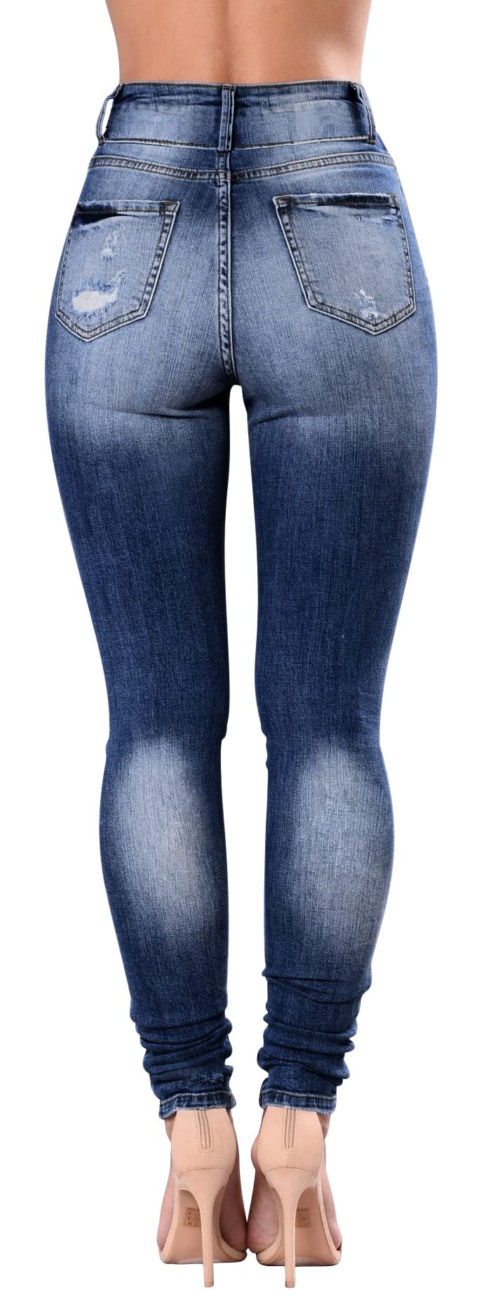 Women's High Waisted Butt Lifting Stretch Skinny Jeans - Ripped Distressed Denim Pants with Button Fly for Juniors | Perfect for Casual Outfits, Date Nights & Streetwear Fashion