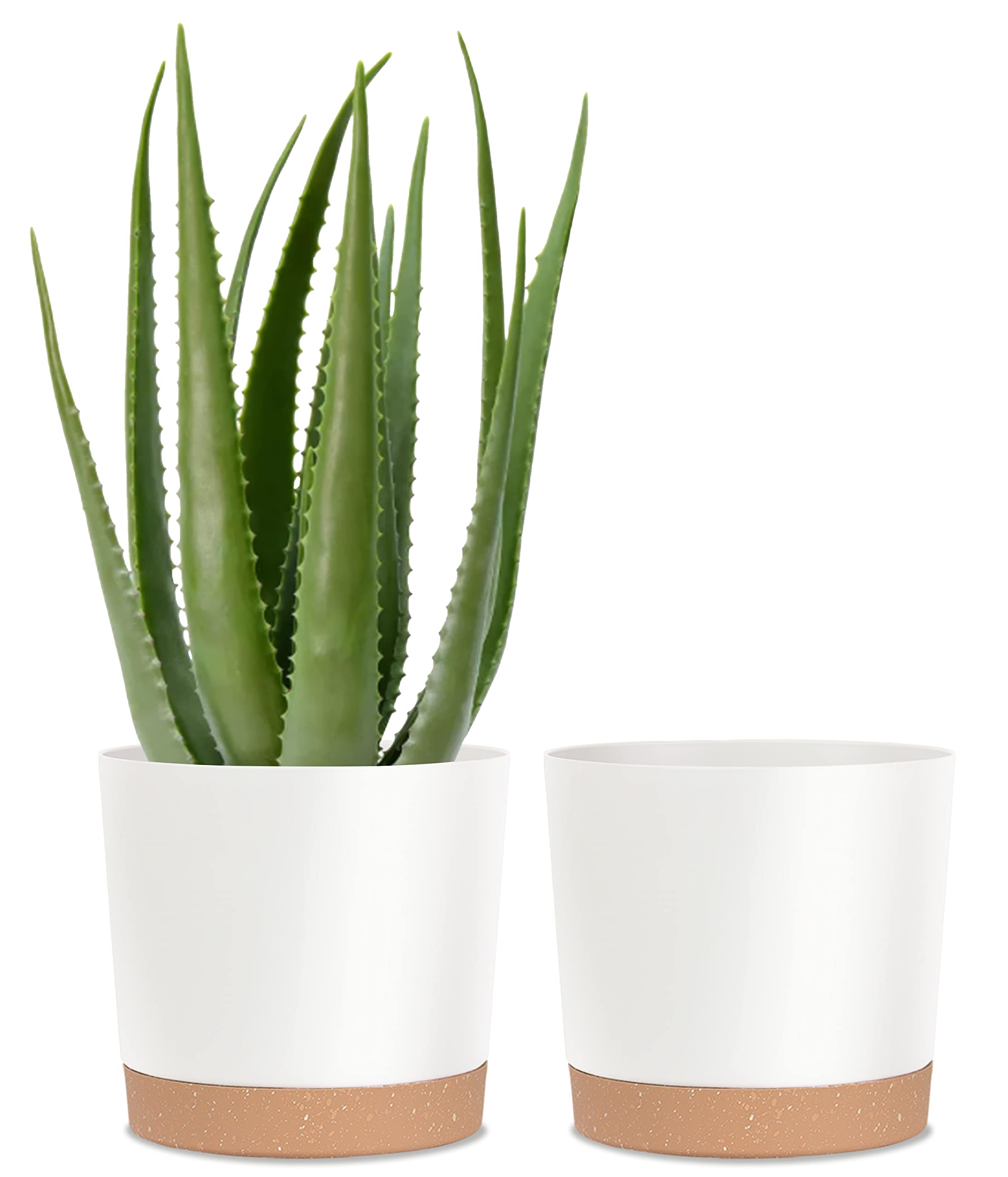 2 Pack 10 Inch White Plastic Plant Pots with Drainage Saucer - Indoor Outdoor Flower Planters for Home Garden, Office Decor, Balcony & Patio Gardening (10
