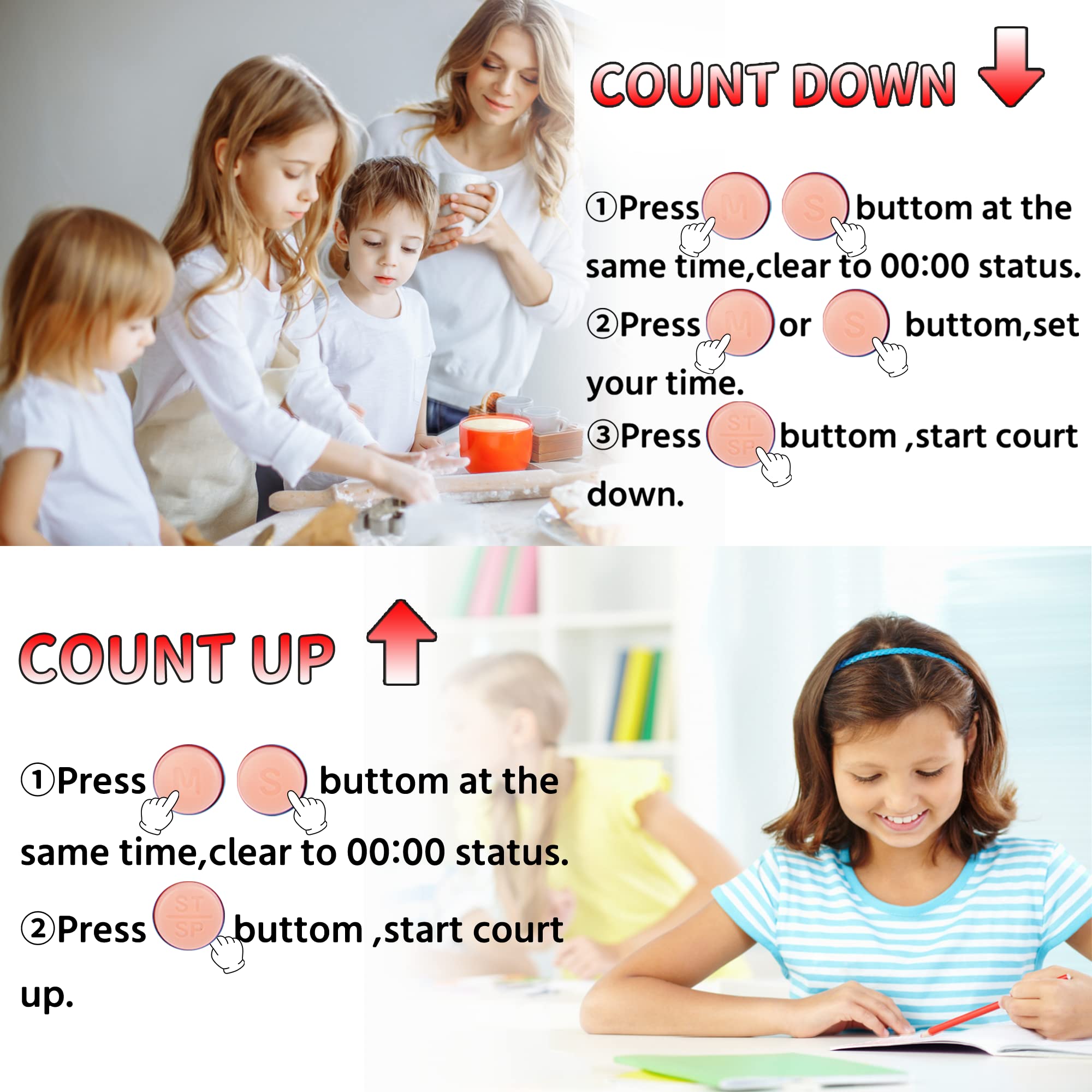 Large Magnetic Digital Timer 2 Pack for Teachers & Kids - Countdown Clock for Classroom, Kitchen, Study & Office Use