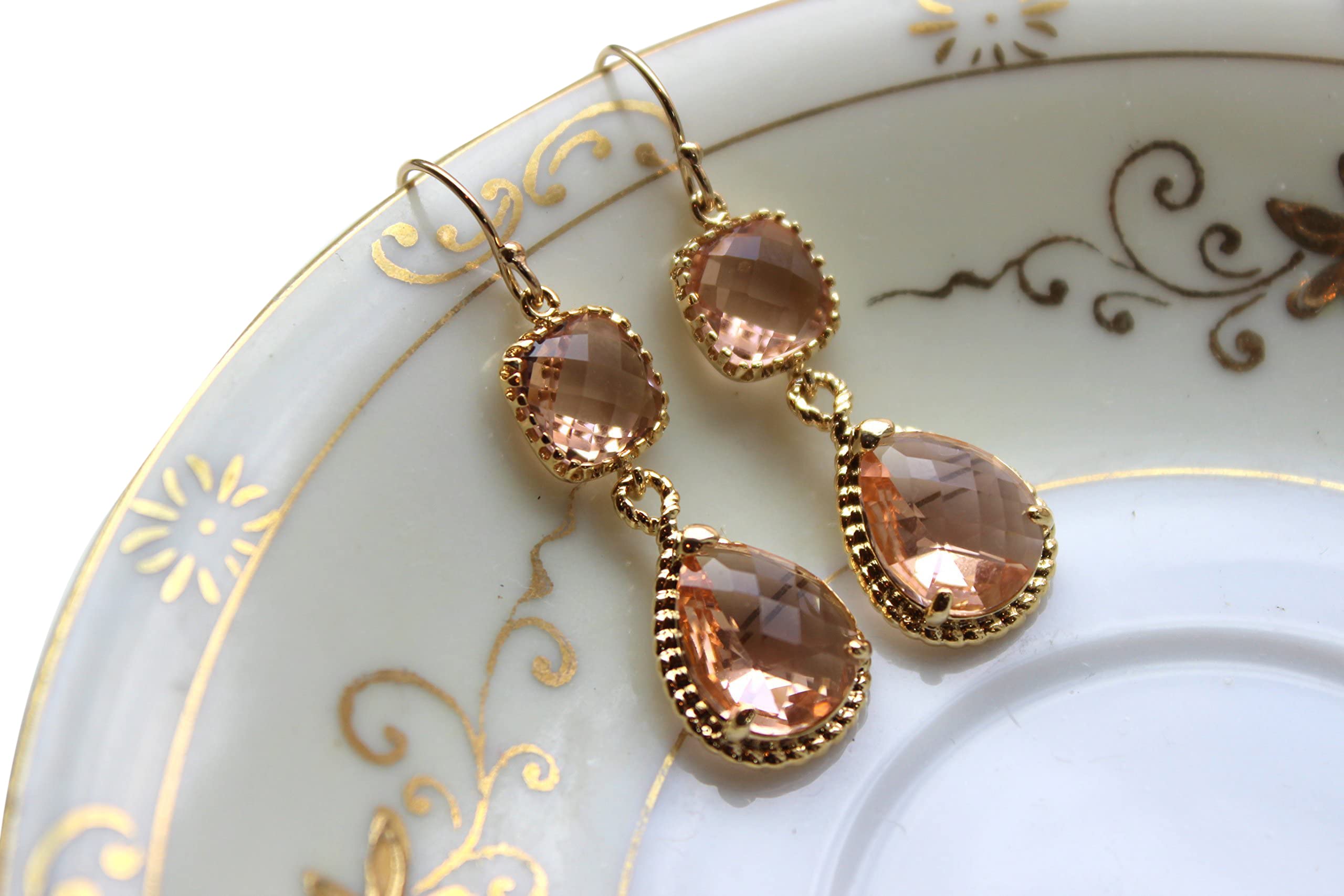 Elegant Champagne Peach Blush Pink Earrings for Women - Dainty Bridal Jewelry Set - Perfect for Weddings, Bridesmaid Gifts & Special Occasions