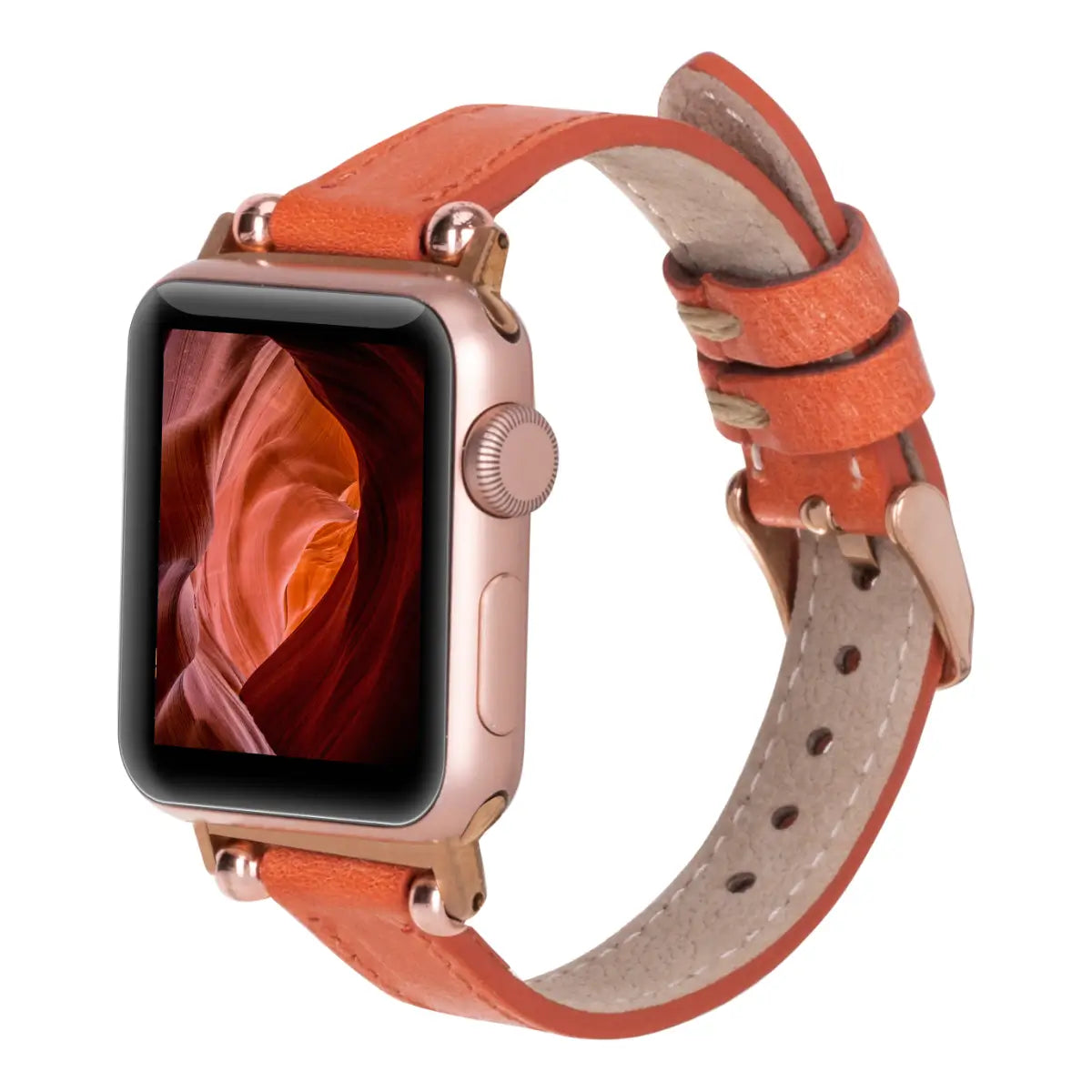 Vintage Orange Leather Ultra Slim Apple Watch Band - Stylish & Durable Replacement Strap for Workouts, Office & Everyday Wear