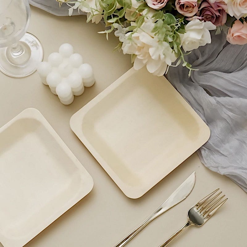 25-Piece Natural Birch Wood Square Plates - Eco-Friendly Disposable Tableware for Parties, Picnics & Events