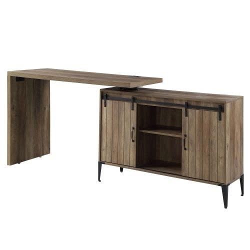 Stylish and Durable Computer Workstation Desk with USB Ports - Rustic Oak & Black Finish Writing Desk for Home Office, Gaming, and Study
