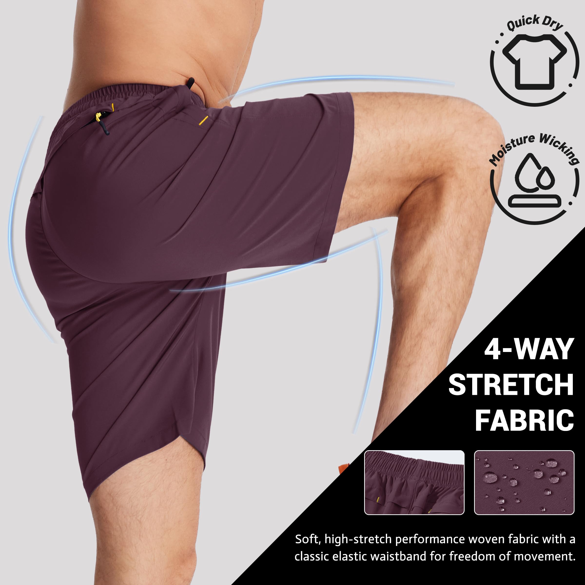 TACVASEN Men's 9-Inch Running Shorts - Quick Dry, Lightweight Athletic Shorts with 3 Zipper Pockets for Gym, Workout & Summer Activities | Perfect for Jogging, Training & Outdoor Sports