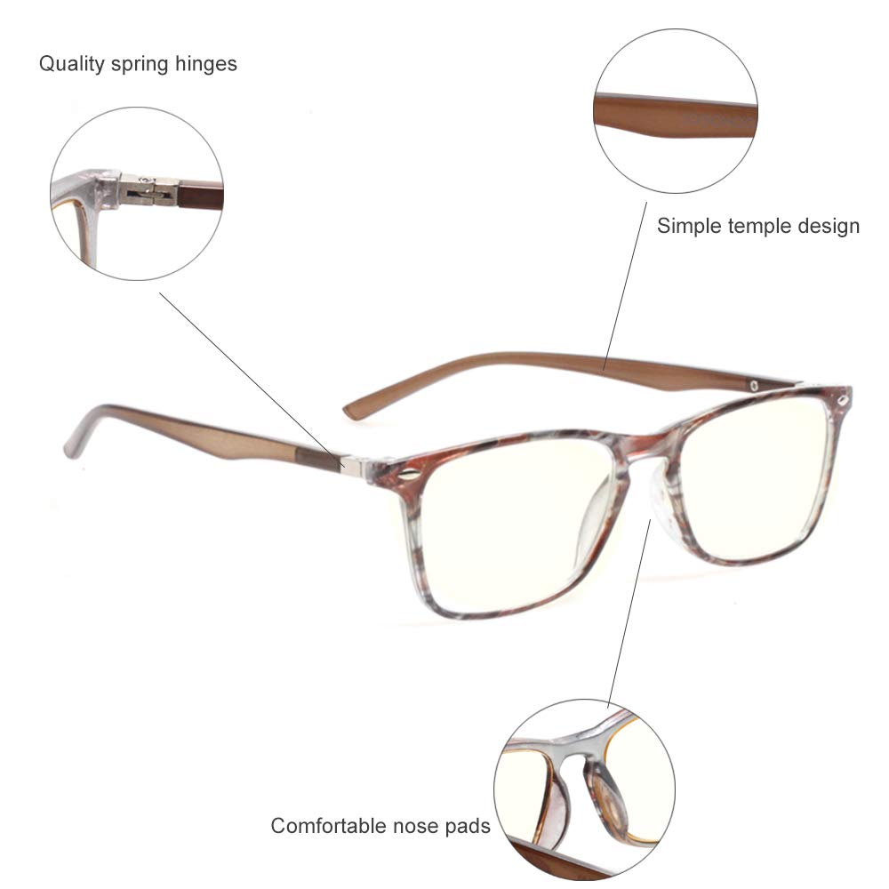 Blue Light Blocking Reading Glasses for Men & Women - JOSCHOO Computer Glasses with Anti-UV & Anti-Glare (Brown Stripe, +2.25) - Perfect for Office Work, Gaming & Digital Screen Use