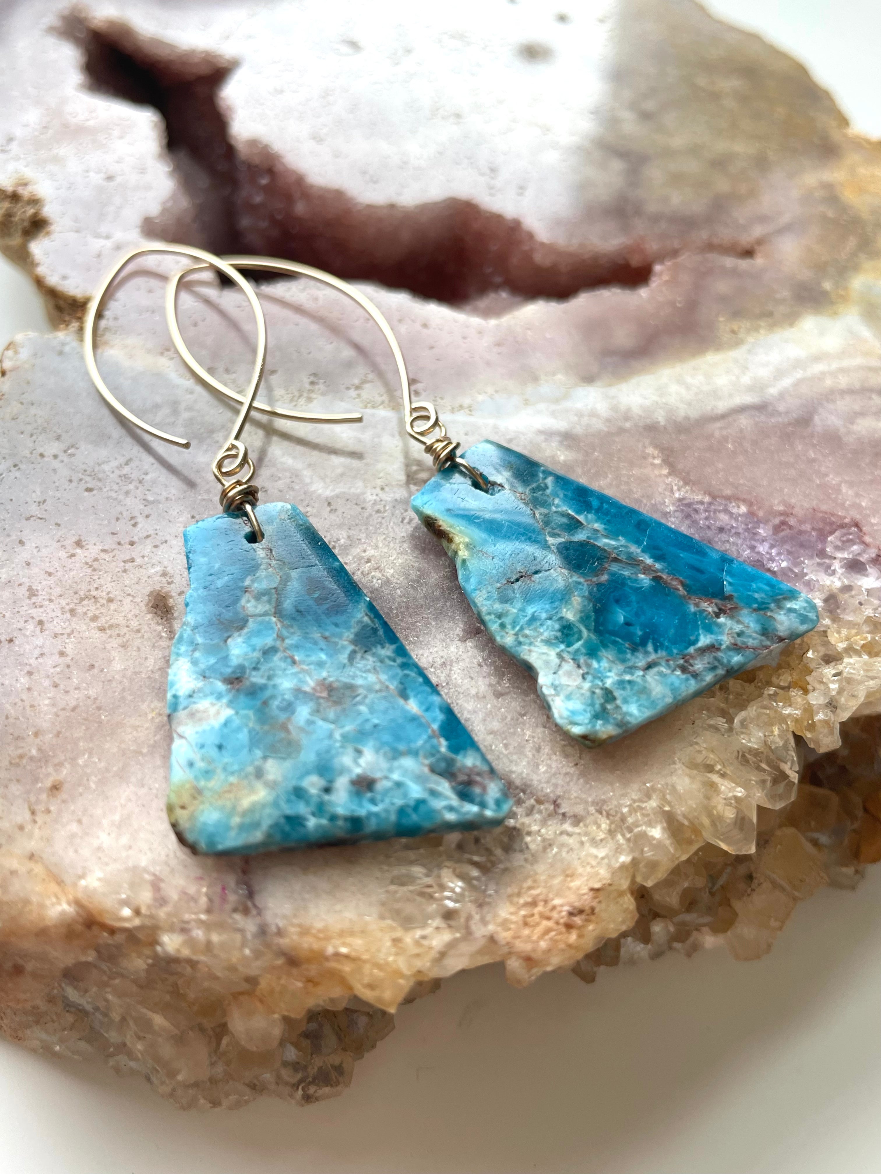 Blue Apatite Statement Earrings - Gold Filled Dangle Earrings for Women | Elegant Jewelry for Parties, Weddings & Special Occasions