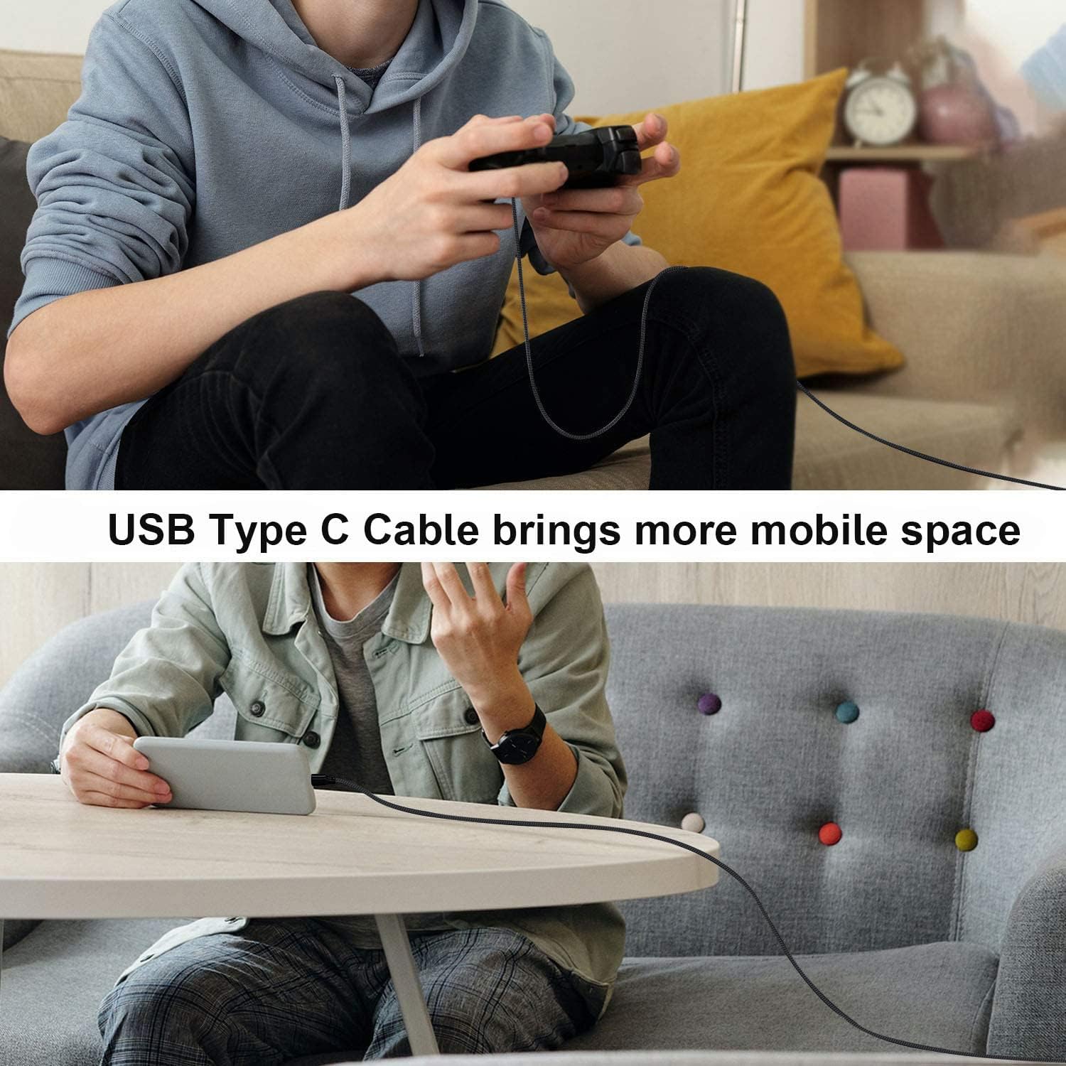8M Extra Long Braided USB C Cable - Fast Charging & Durable Nylon Cord for PS5 Controller, Samsung Galaxy S20/S10/S9, Huawei, Xbox, Switch Pro - Perfect for Gaming, Travel & Home Charging (Black)