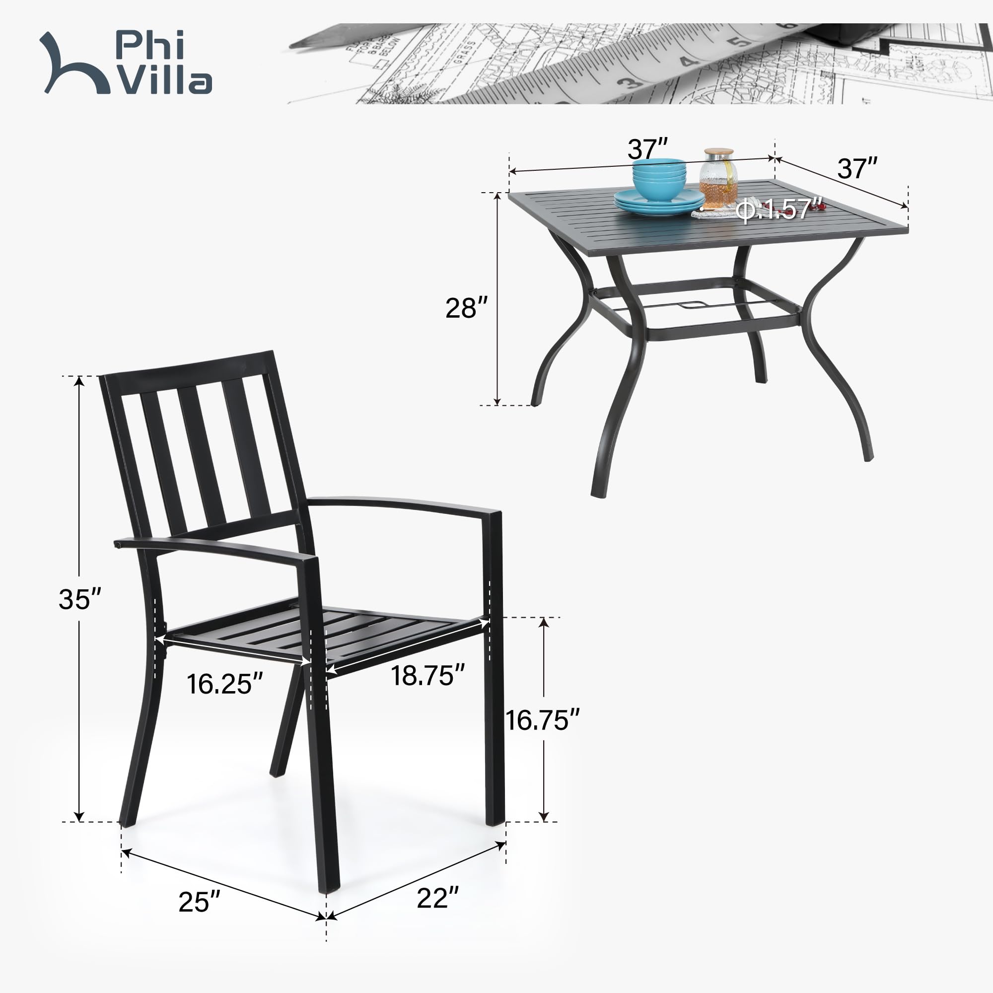 PHI VILLA 5-Piece Outdoor Dining Set - 37