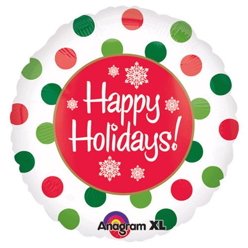 Anagram 18-Inch Happy Holidays Red & Green Dots Christmas Wreath - Perfect for Front Door Decor, Holiday Parties & Festive Home Decoration