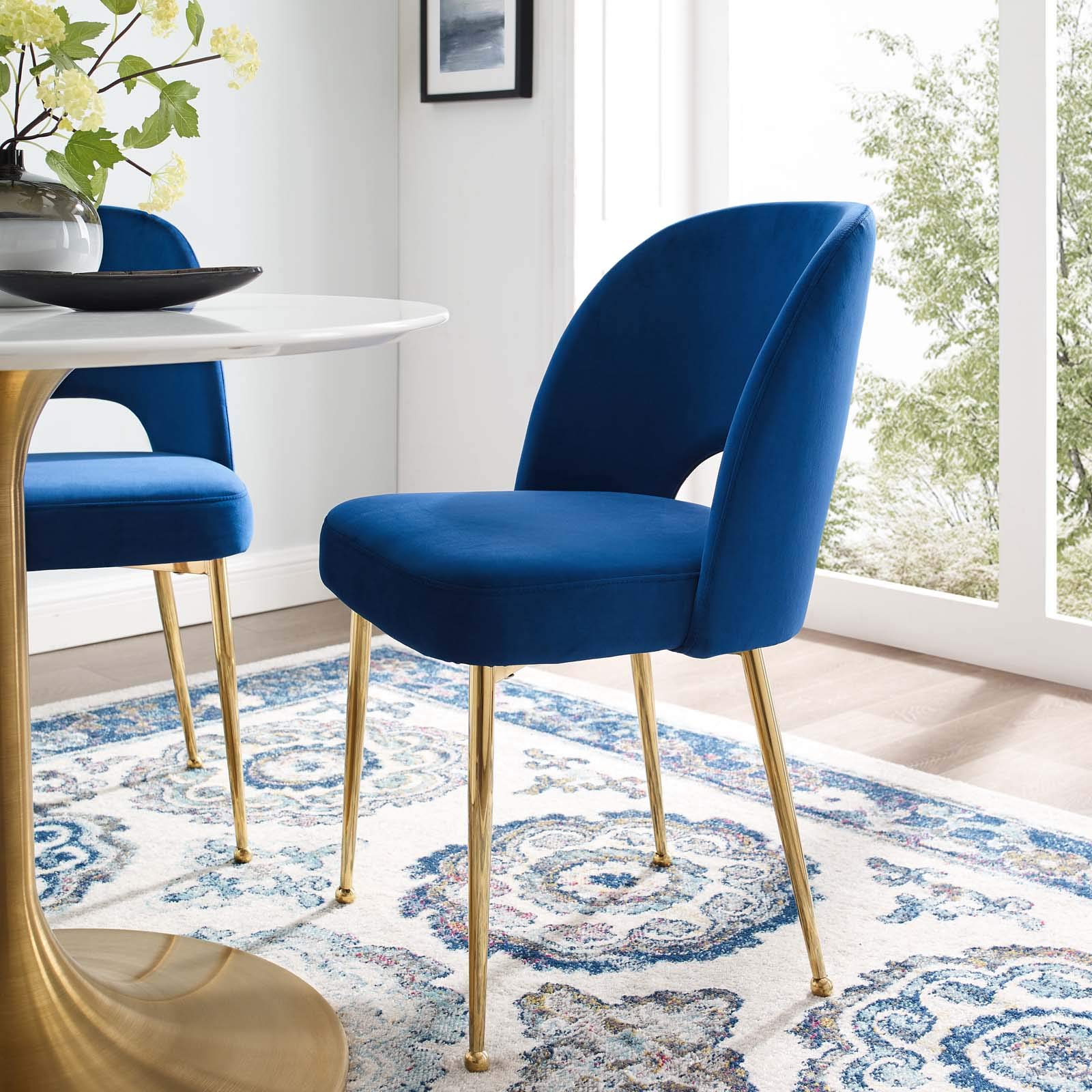 Modern Velvet Dining Chair - Navy Blue Metal Frame Side Chair for Kitchen & Dining Room | Stylish & Comfortable Seating for Home, Office, or Restaurant